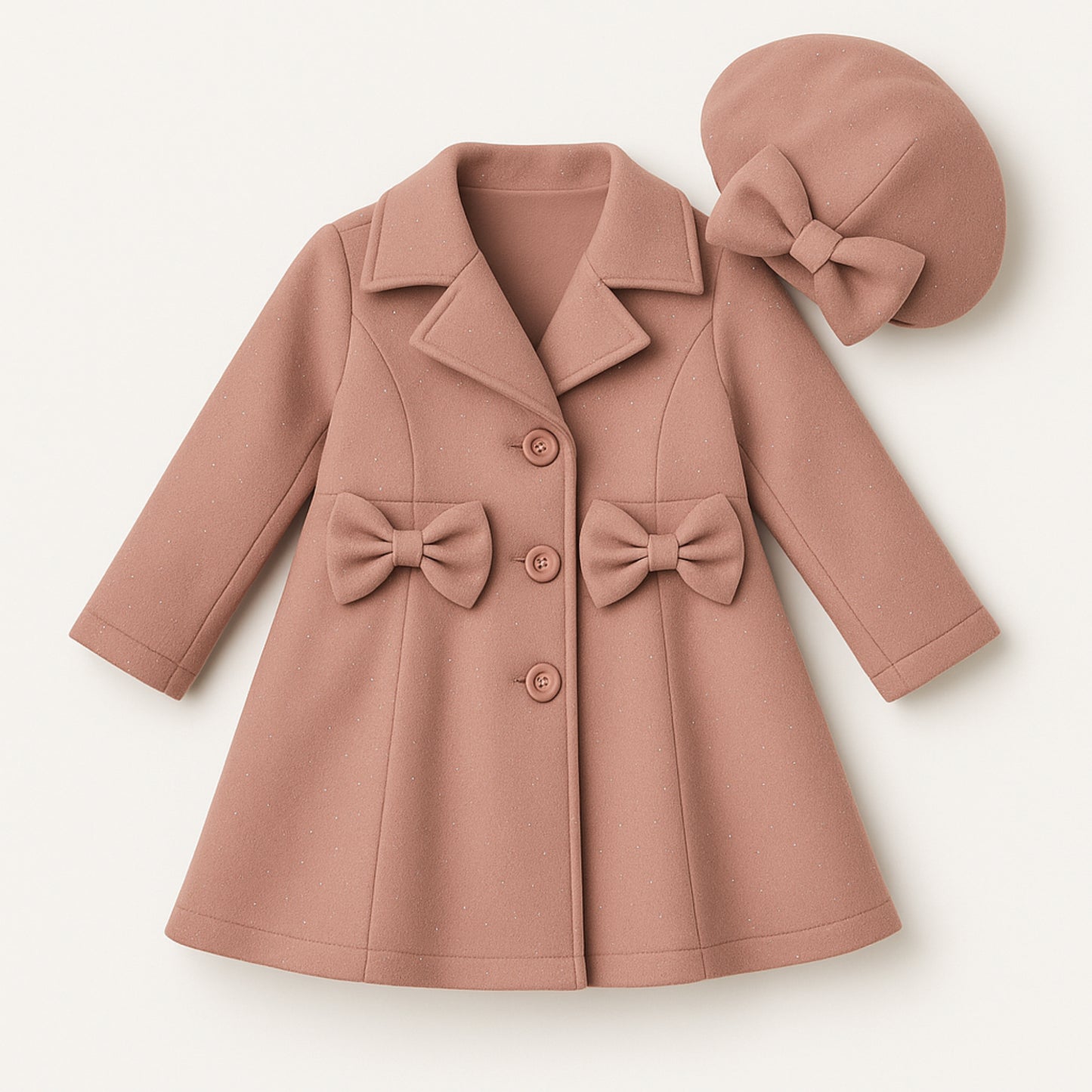 Meisjes mantel met strik – elegant zwart of crème met bijpassende baret