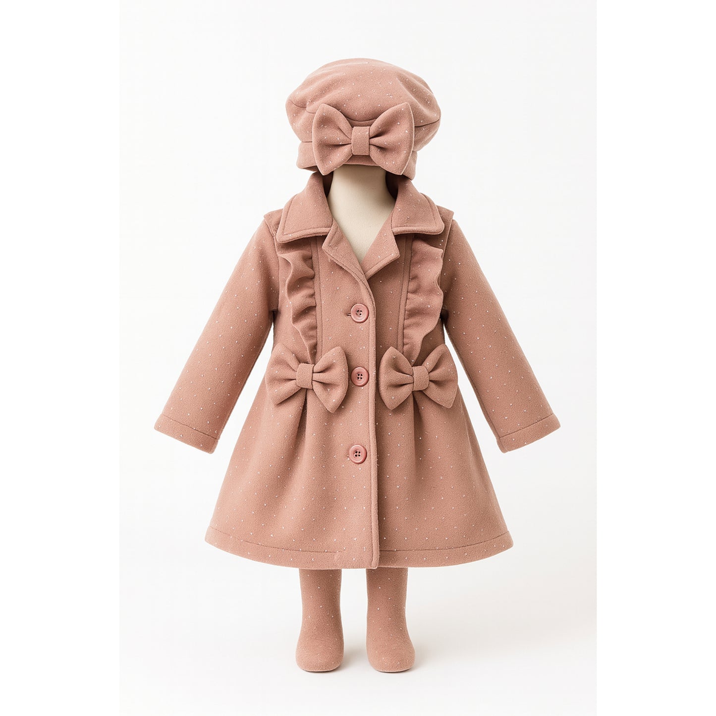 Meisjes mantel met strik – elegant zwart of crème met bijpassende baret