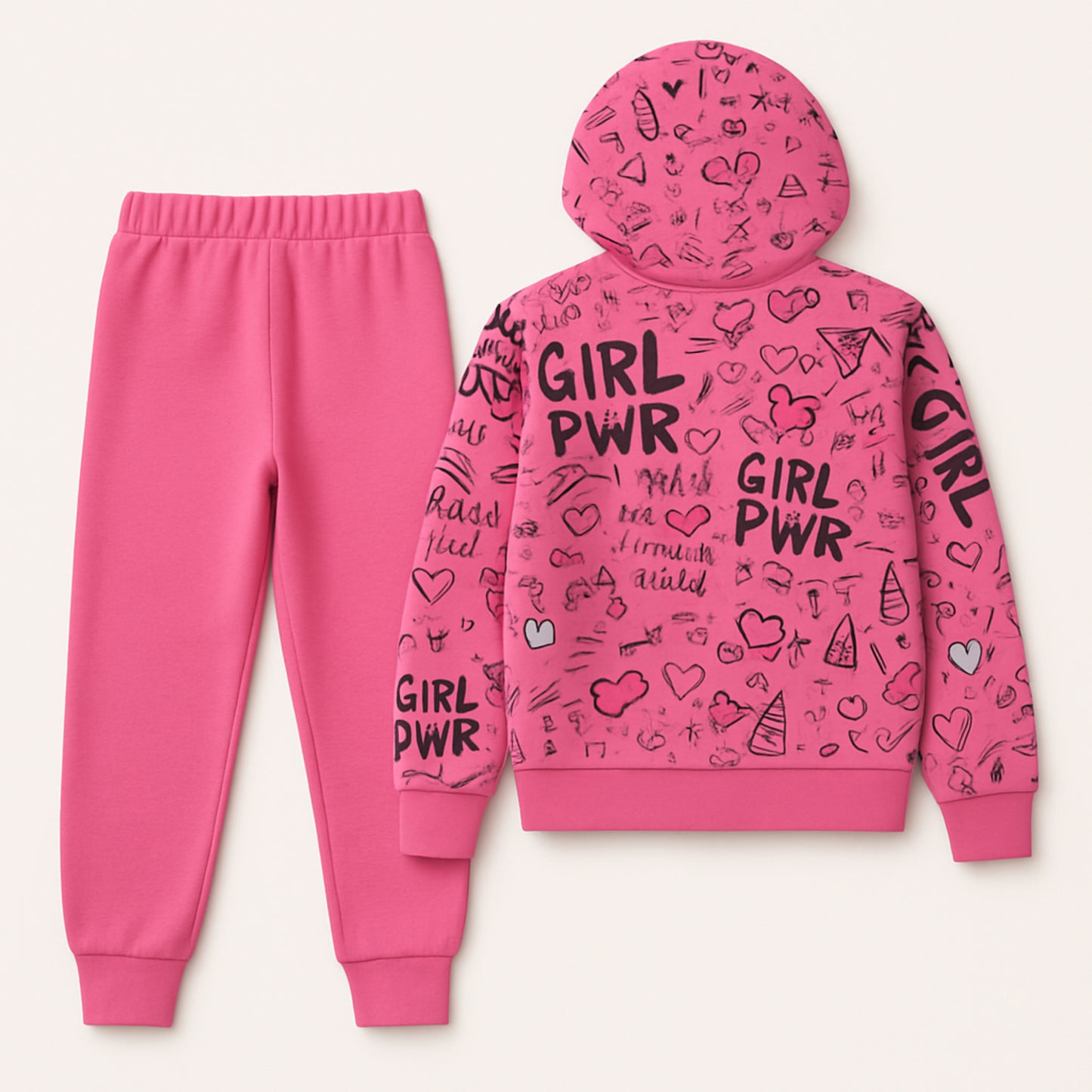 Meisjes joggingpak roze – hoodie met GIRL PWR print en bijpassende broek