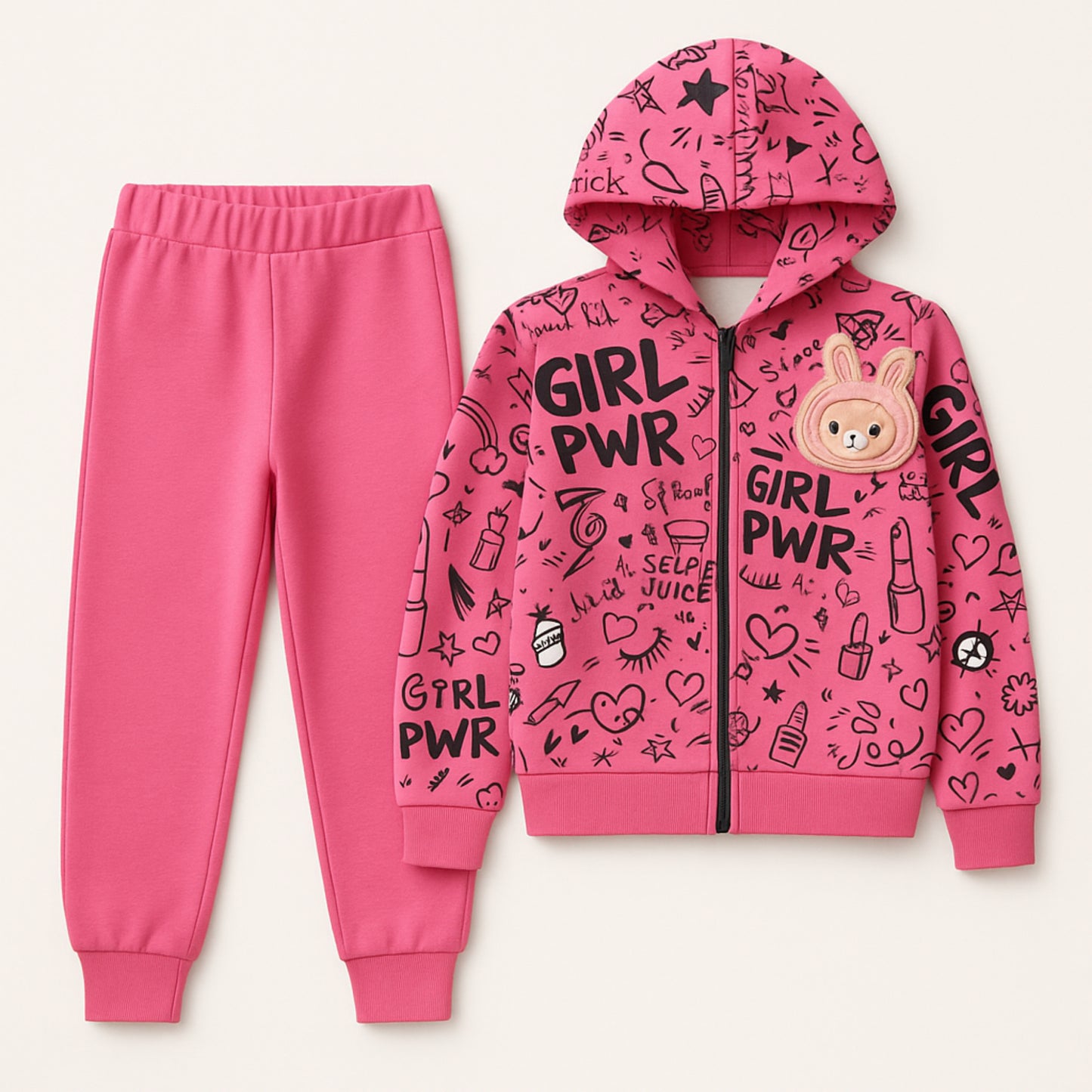 Meisjes joggingpak roze – hoodie met GIRL PWR print en bijpassende broek
