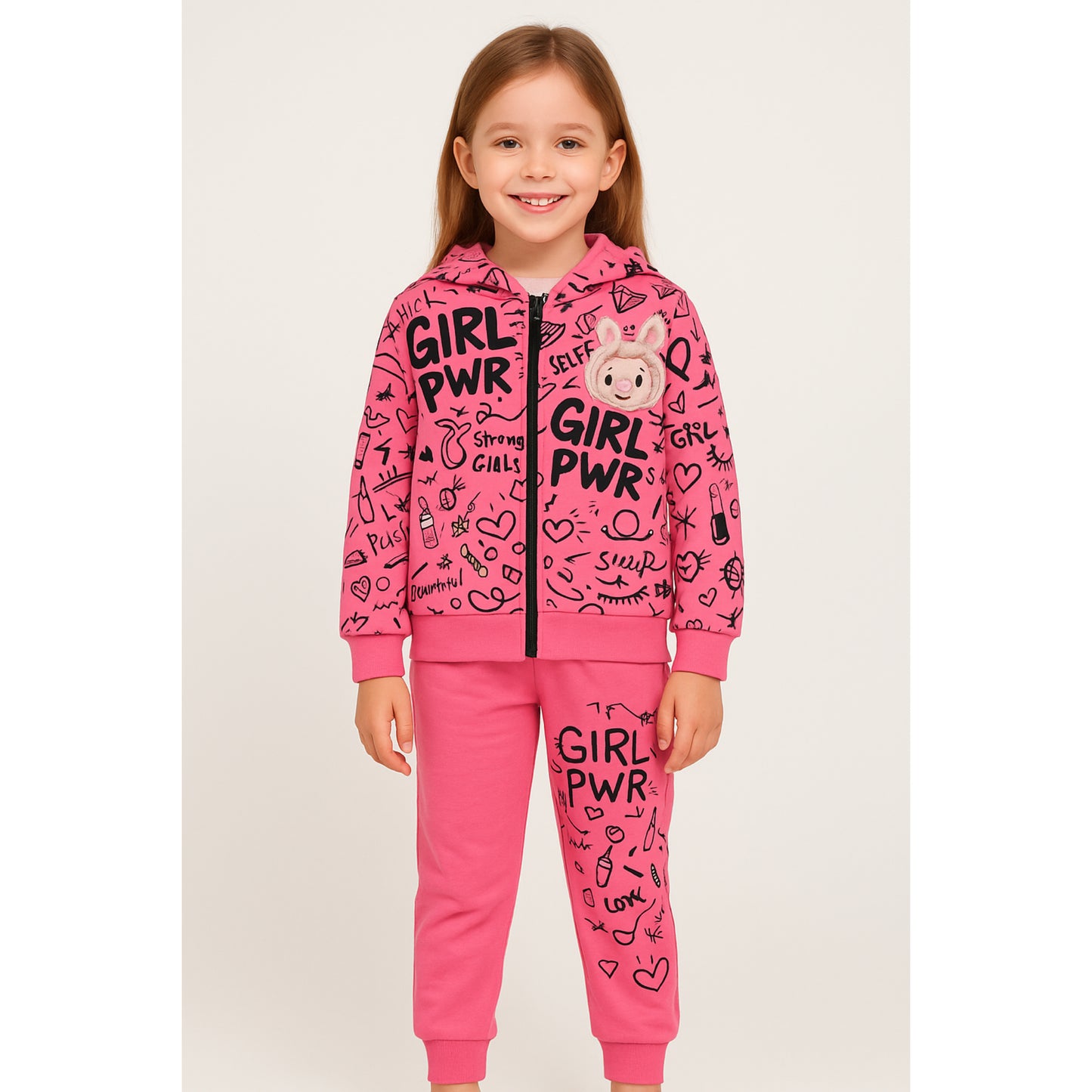 Meisjes joggingpak roze – hoodie met GIRL PWR print en bijpassende broek