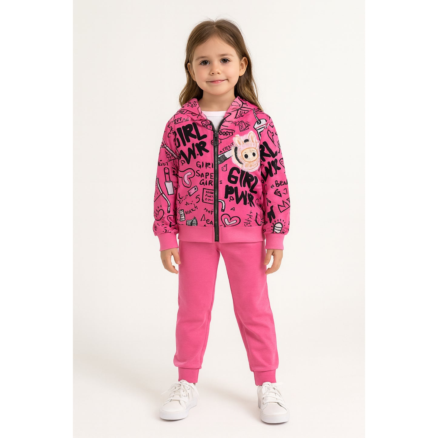 Meisjes joggingpak roze – hoodie met GIRL PWR print en bijpassende broek