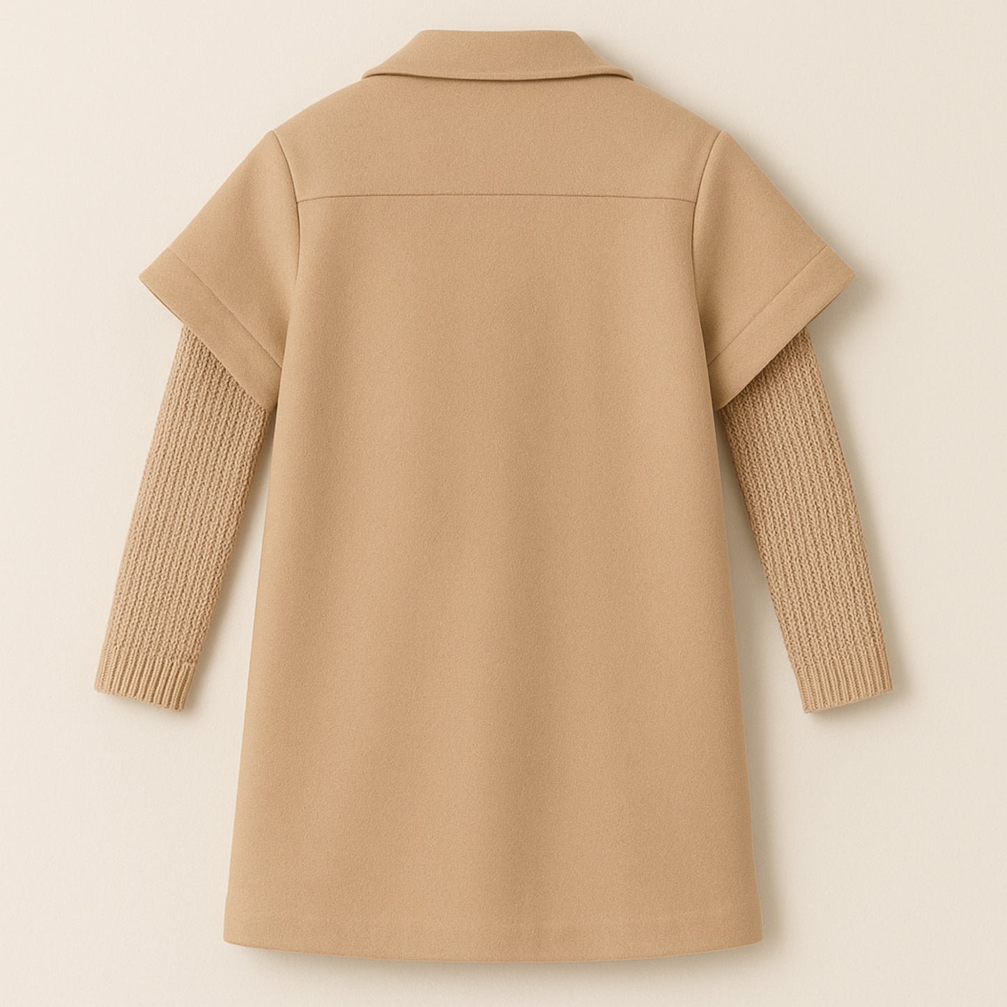 Meisjes jas beige – korte mouwen met gouden knopen en zakken