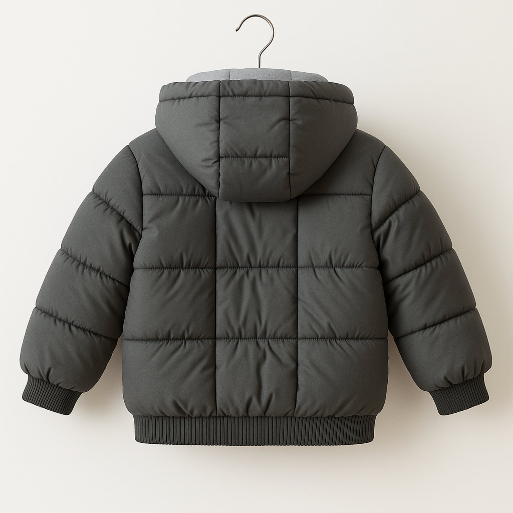 Kinder winterjas donkergrijs – gewatteerde puffer jas met capuchon