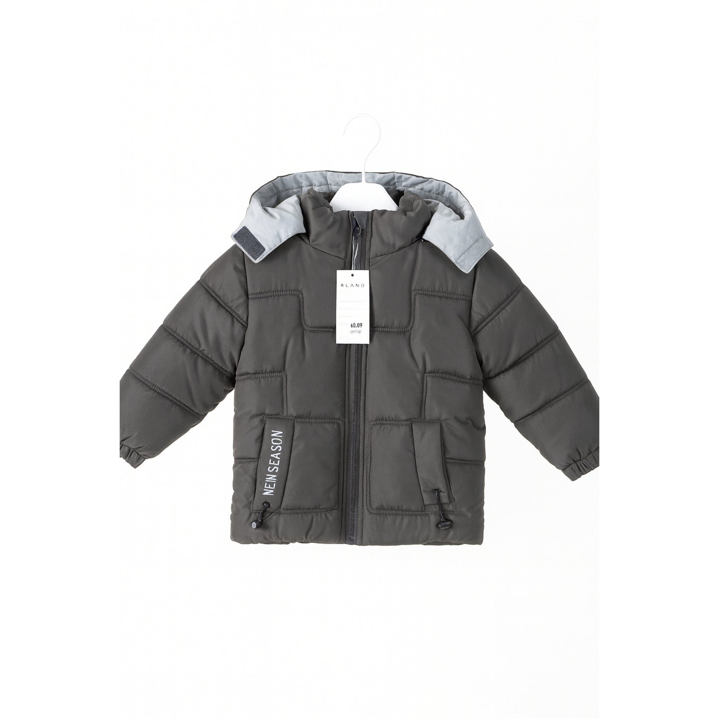 Kinder winterjas donkergrijs – gewatteerde puffer jas met capuchon