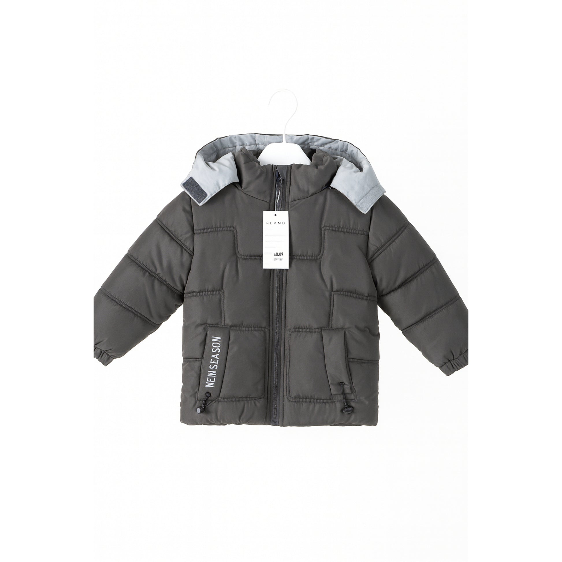 Kinder winterjas donkergrijs – gewatteerde puffer jas met capuchon