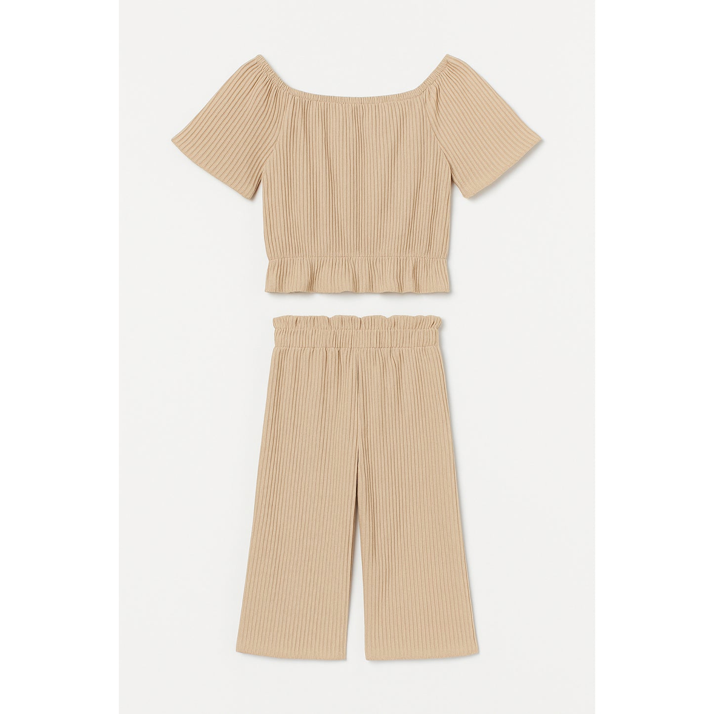 Meisjes tweedelige set beige – top met ruches en broek