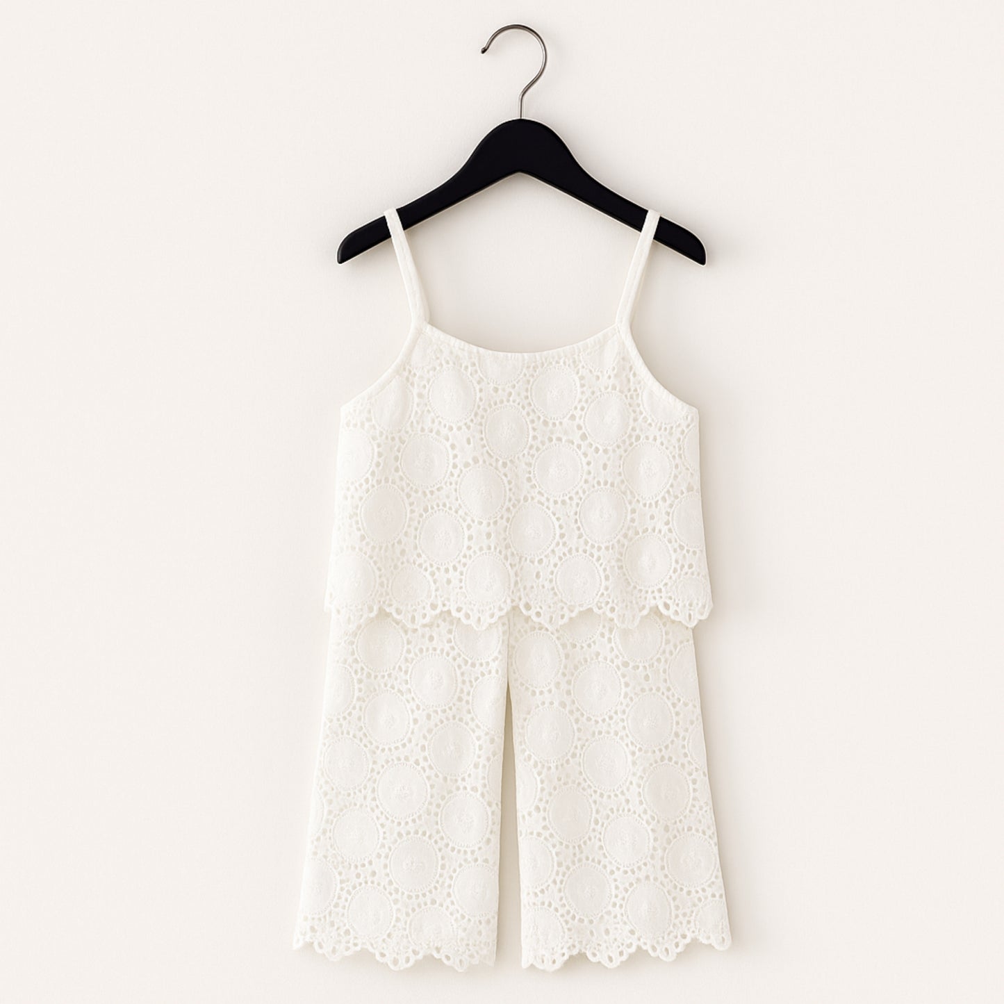 Meisjes tweedelig setje wit – kanten top & broek