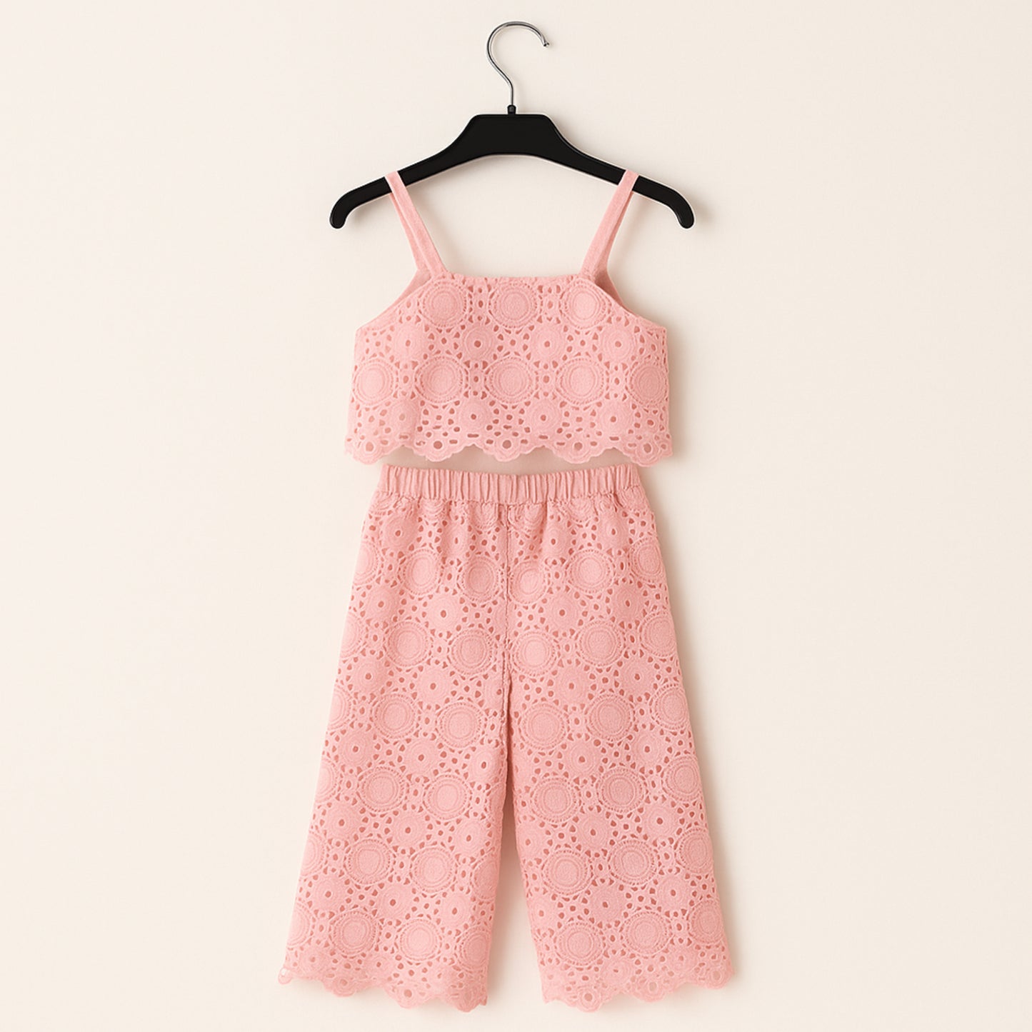 Meisjes zomer set – roze kanten top en broek
