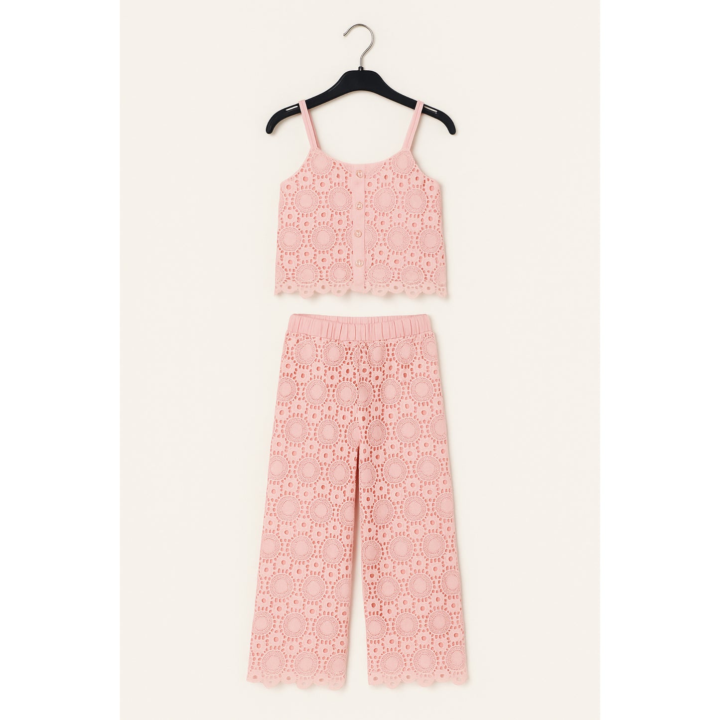Meisjes zomer set – roze kanten top en broek