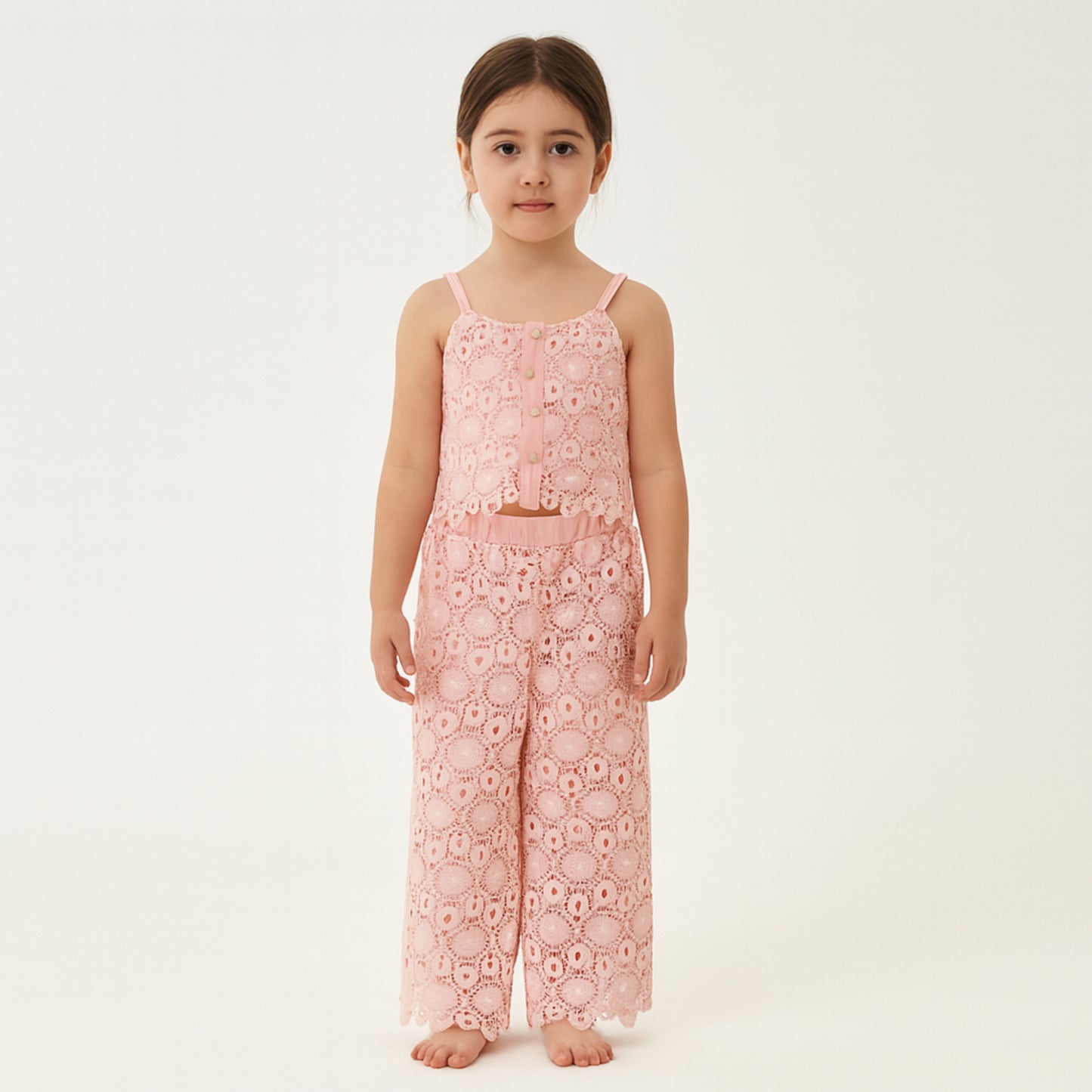 Meisjes zomer set – roze kanten top en broek