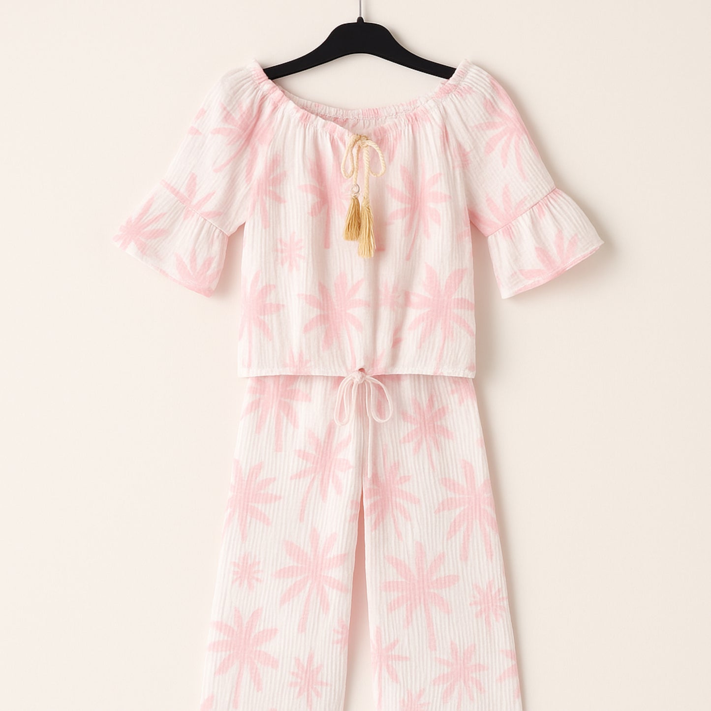 Meisjes set met bloemenprint – off-shoulder top & broek