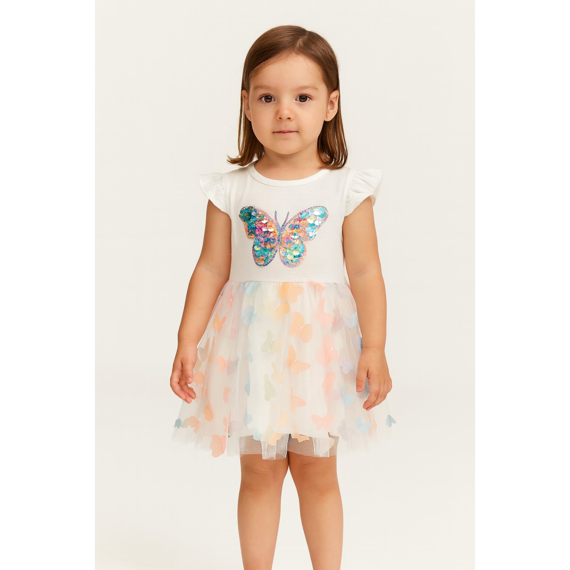 Meisjes Witte Vlinderjurk met Pailletten en Tulle Rok