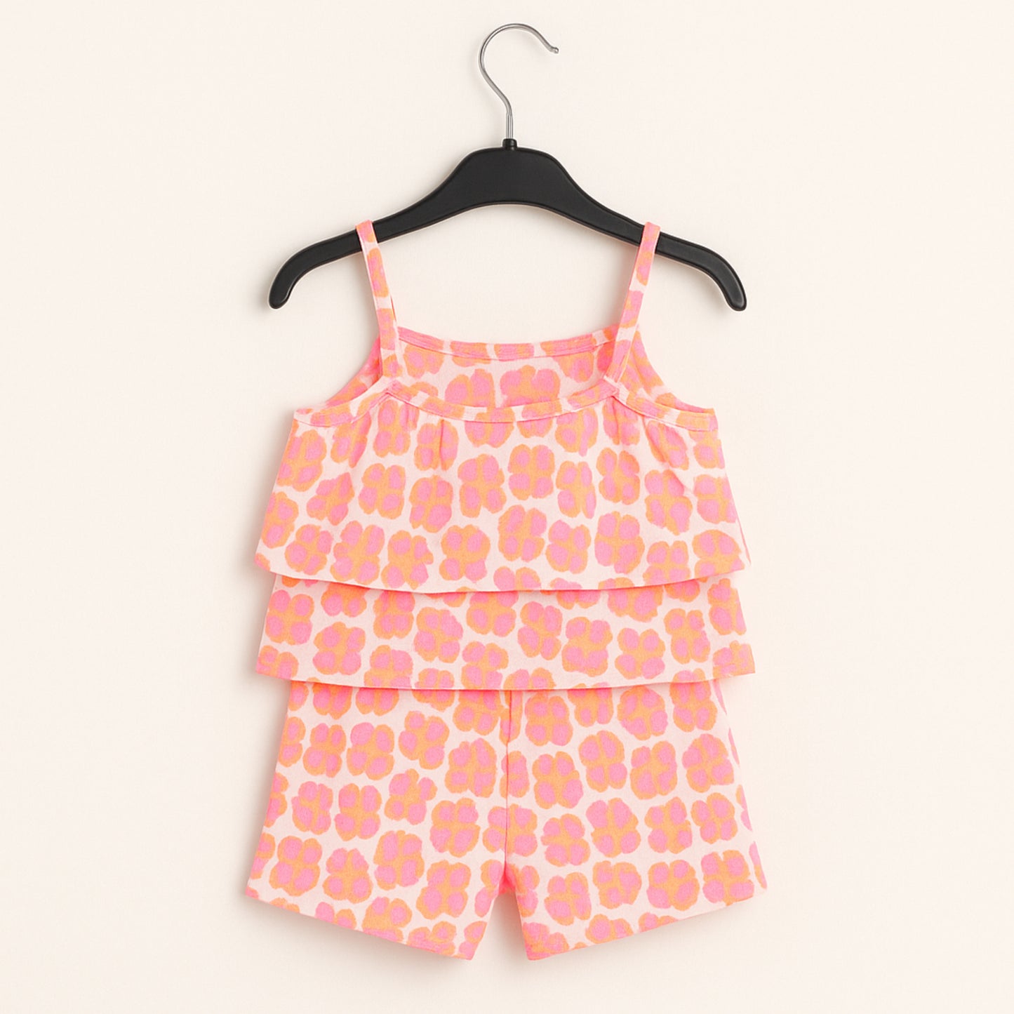 Meisjes Zomer Set met Roze en Oranje Bloemenprint – Tweedelig