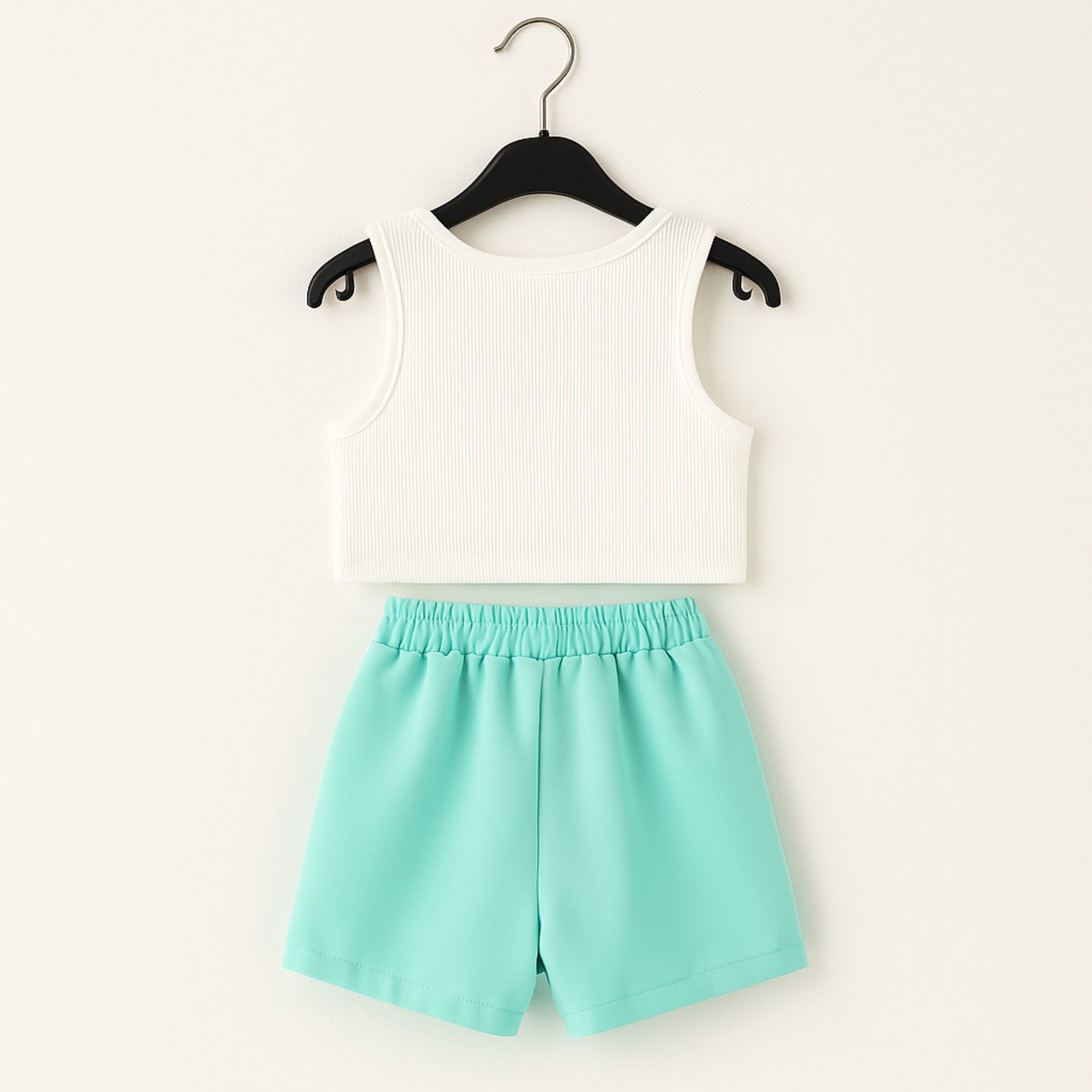 Meisjes Witte Crop Top en Mintgroene Shorts Zomerset