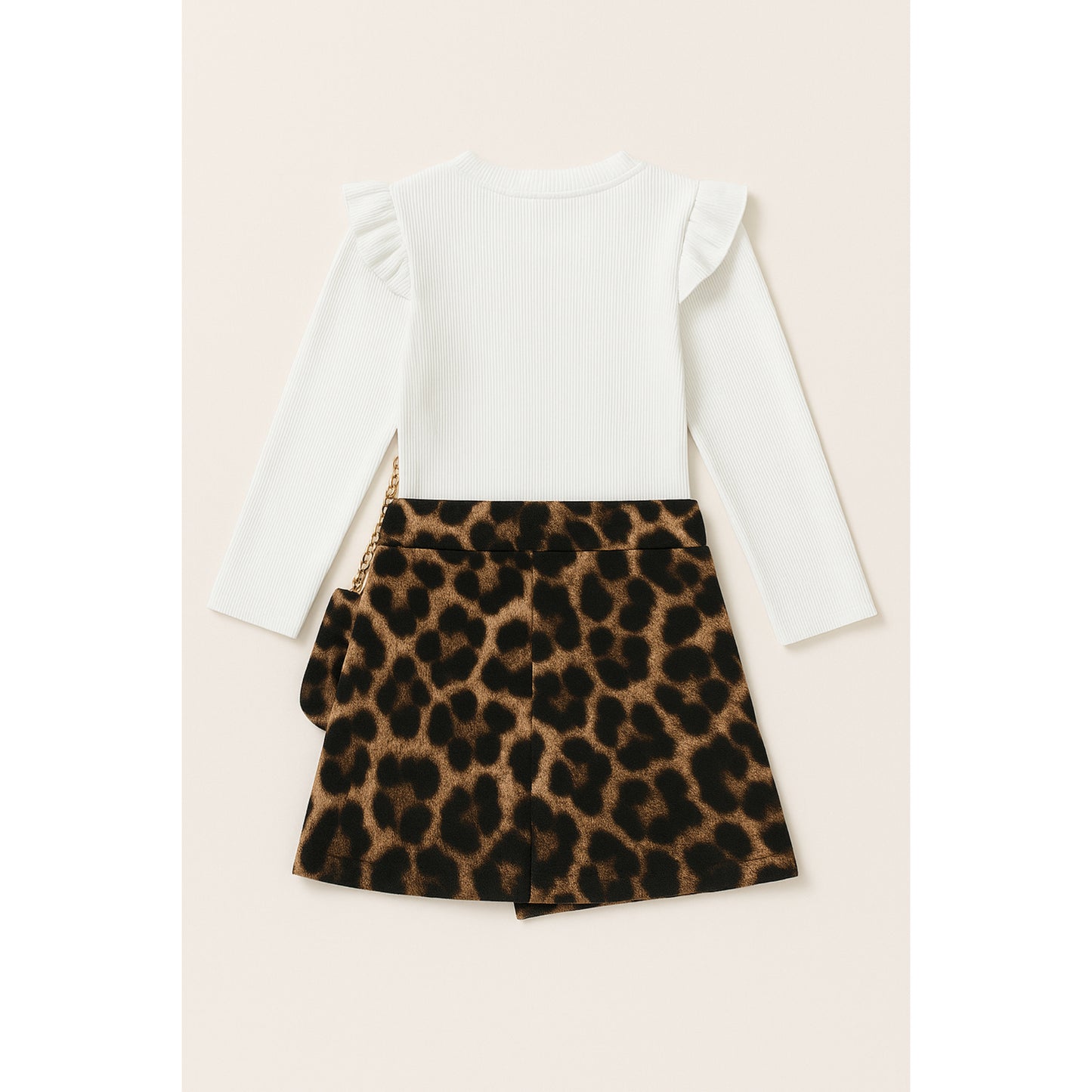 Meisjes set met panterprint rok – witte top met lange mouwen