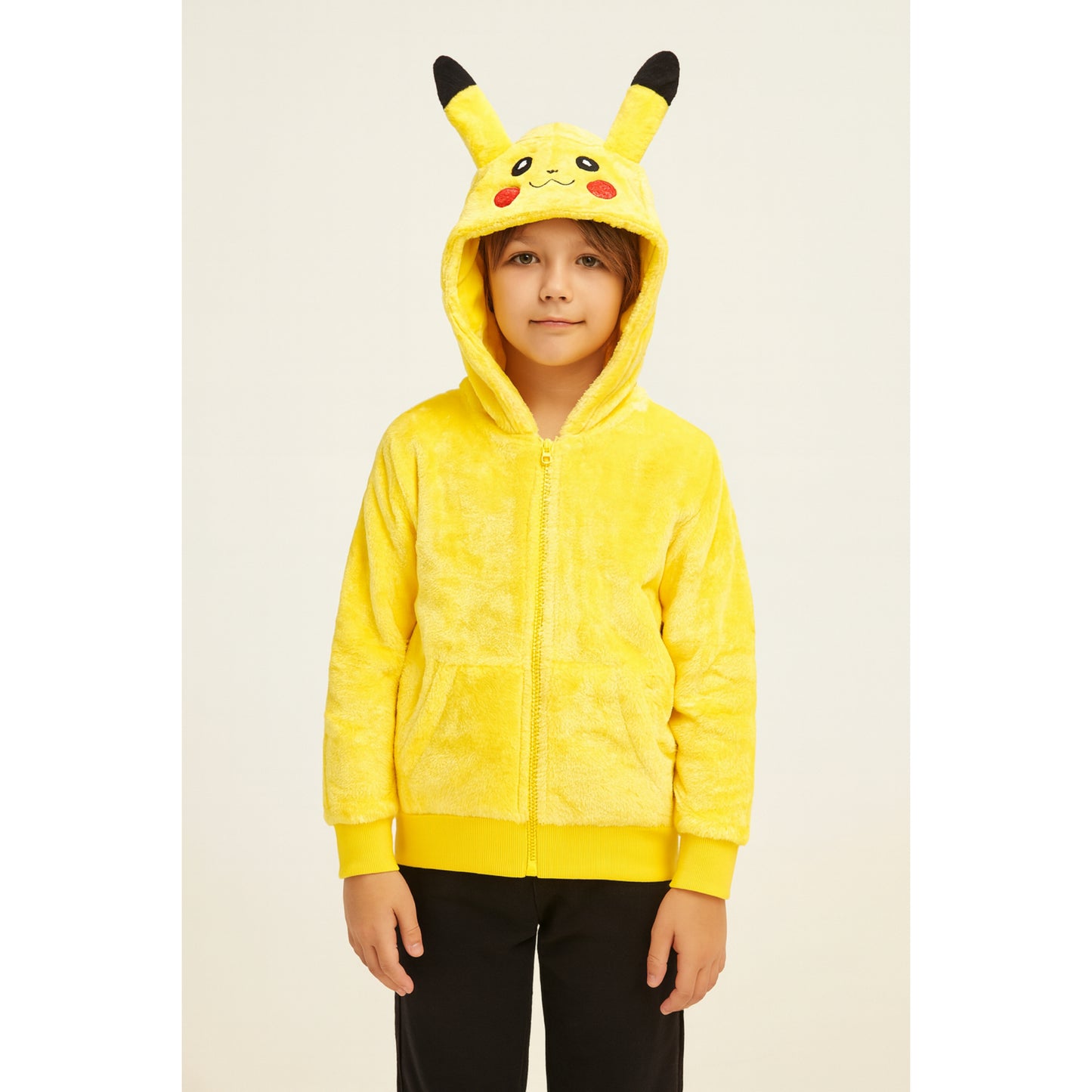 Kinder Pikachu hoodie – gele fleece jas met oren en rits
