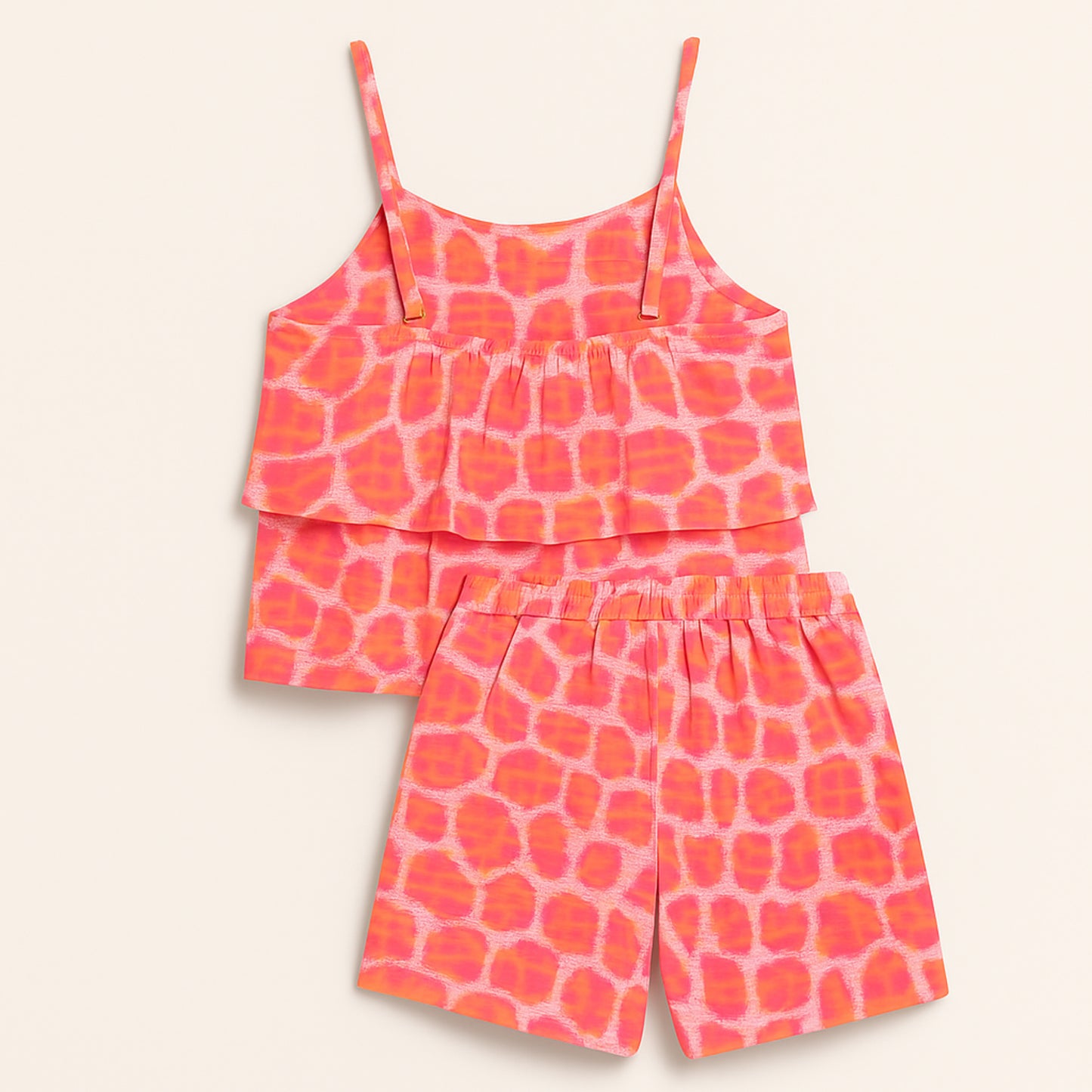 Meisjes Zomer Set met Roze en Oranje Bloemenprint – Tweedelig