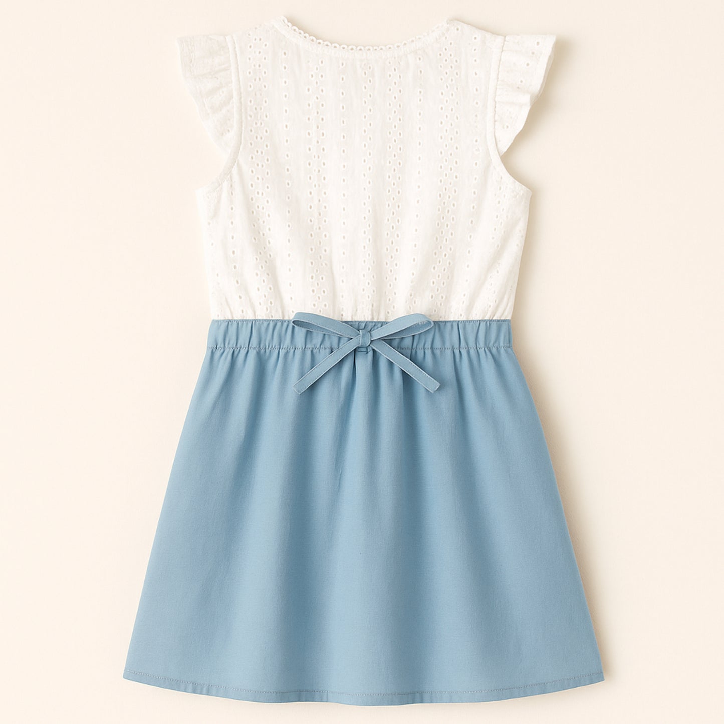 Meisjes jurk met knopen – wit top en roze rok met strikdetail