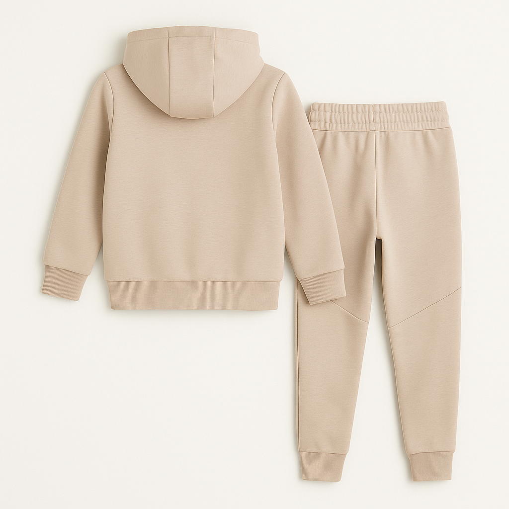 Meisjes joggingpak beige – hoodie met rits en sportieve broek