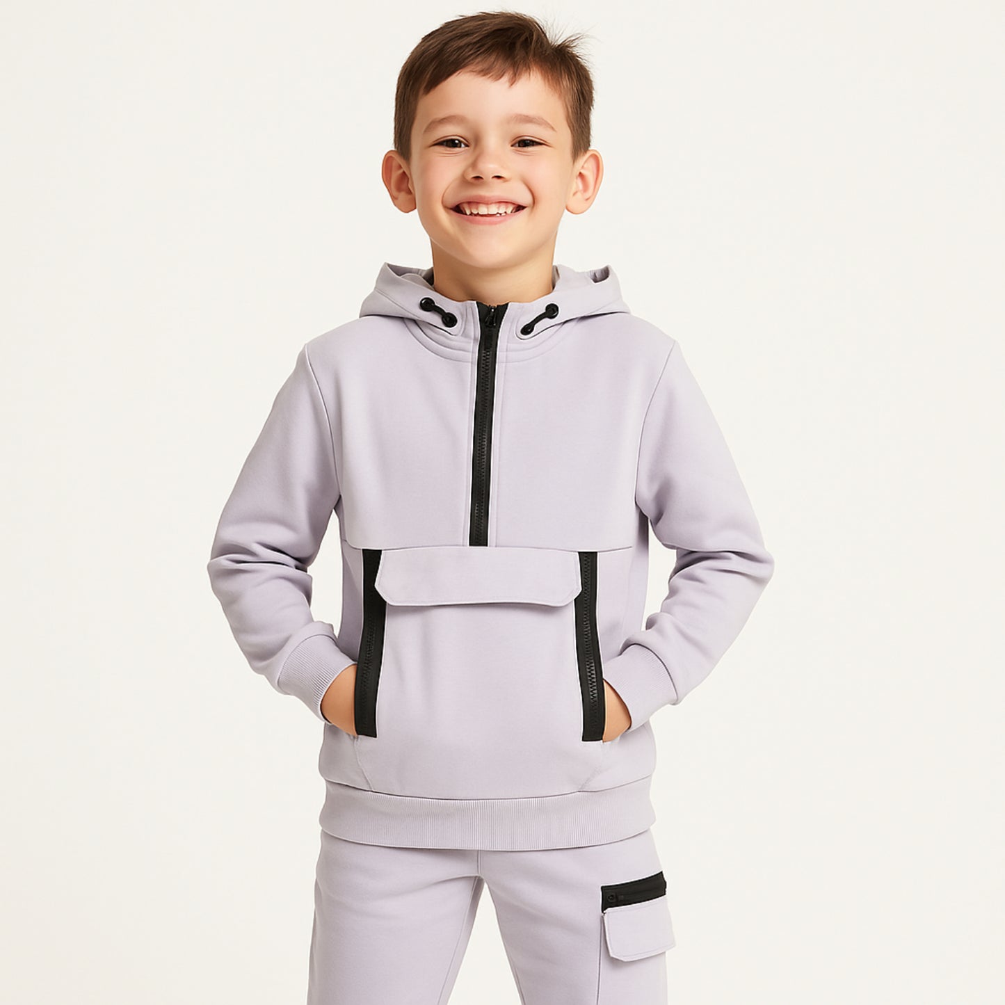 Meisjes joggingpak lila – hoodie met rits en cargobroek