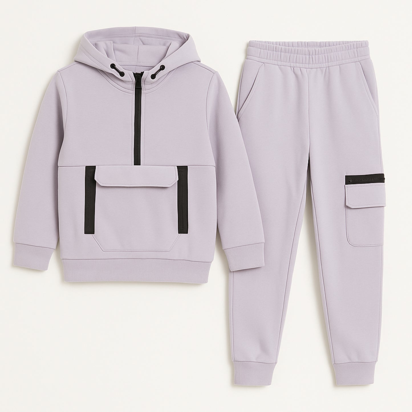 Meisjes joggingpak lila – hoodie met rits en cargobroek