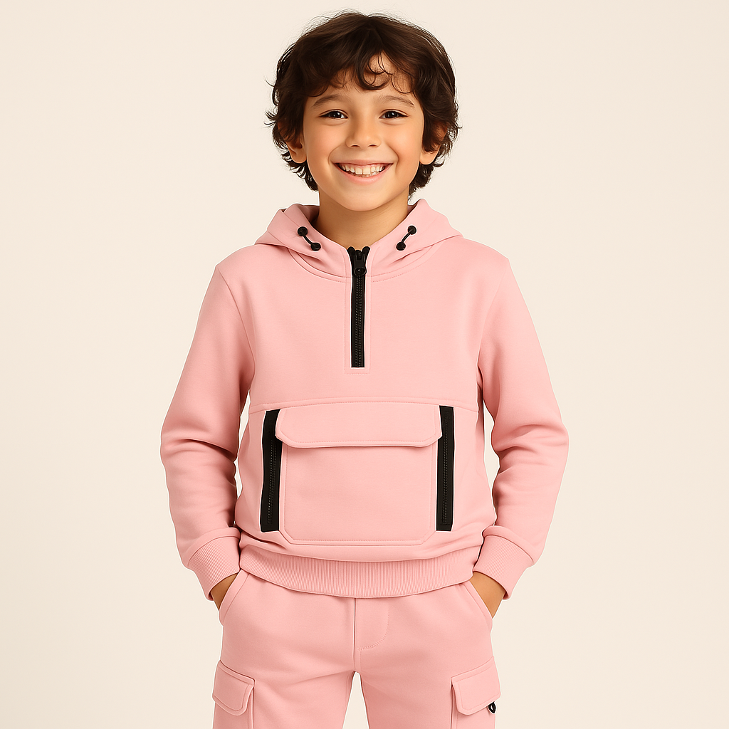 Meisjes joggingpak roze – hoodie met rits en cargo broek