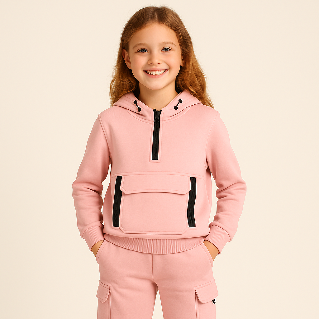 Meisjes joggingpak roze – hoodie met rits en cargo broek