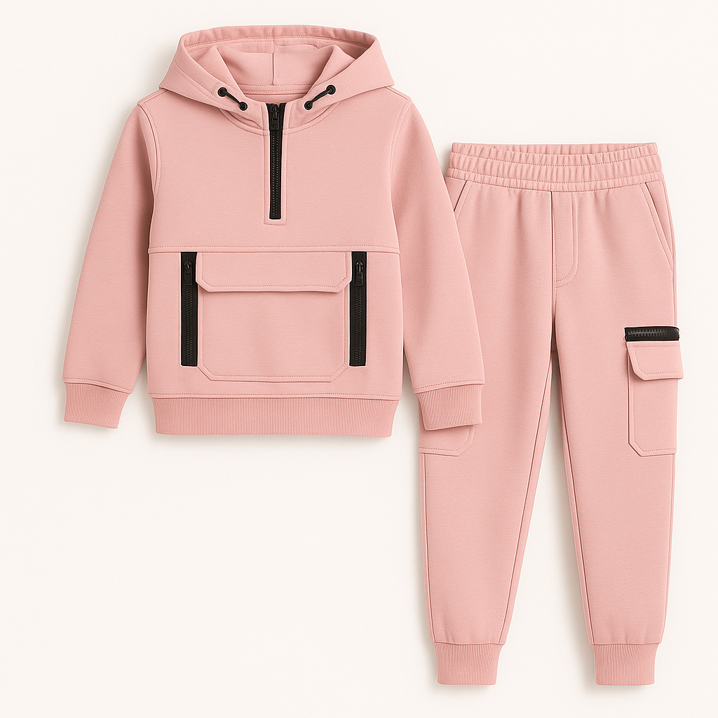 Meisjes joggingpak roze – hoodie met rits en cargo broek