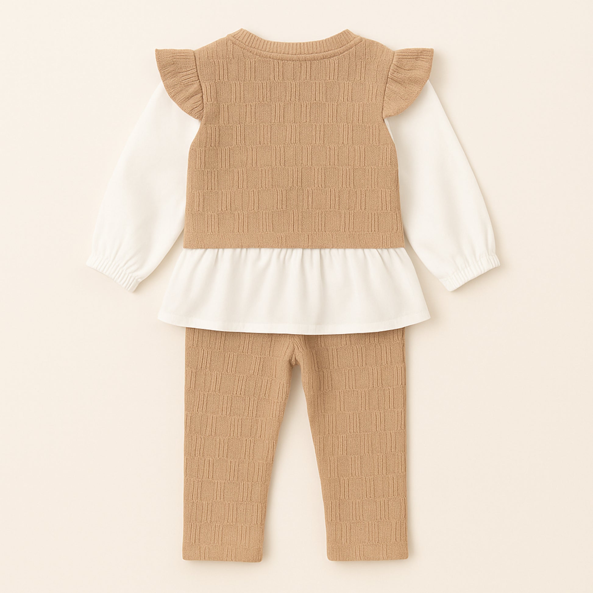 Mädchen Set Beige – Oberteil mit Rüschenärmeln & Tasche
