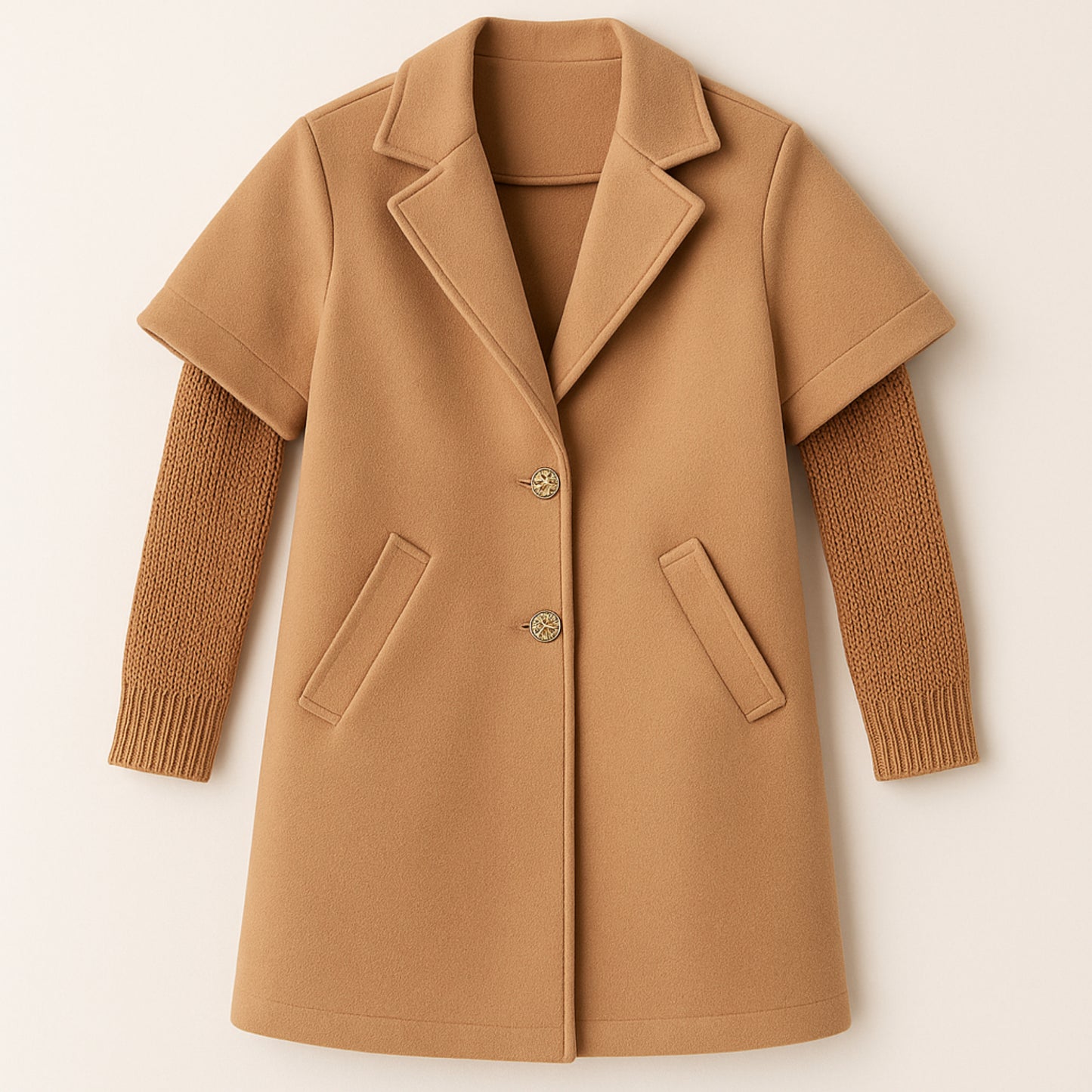 Meisjes jas beige – korte mouwen met gouden knopen en zakken