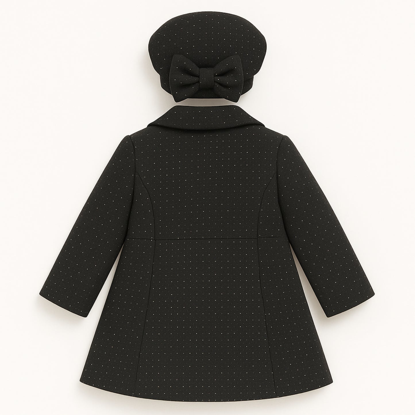 Meisjes mantel met strik – elegant zwart of crème met bijpassende baret