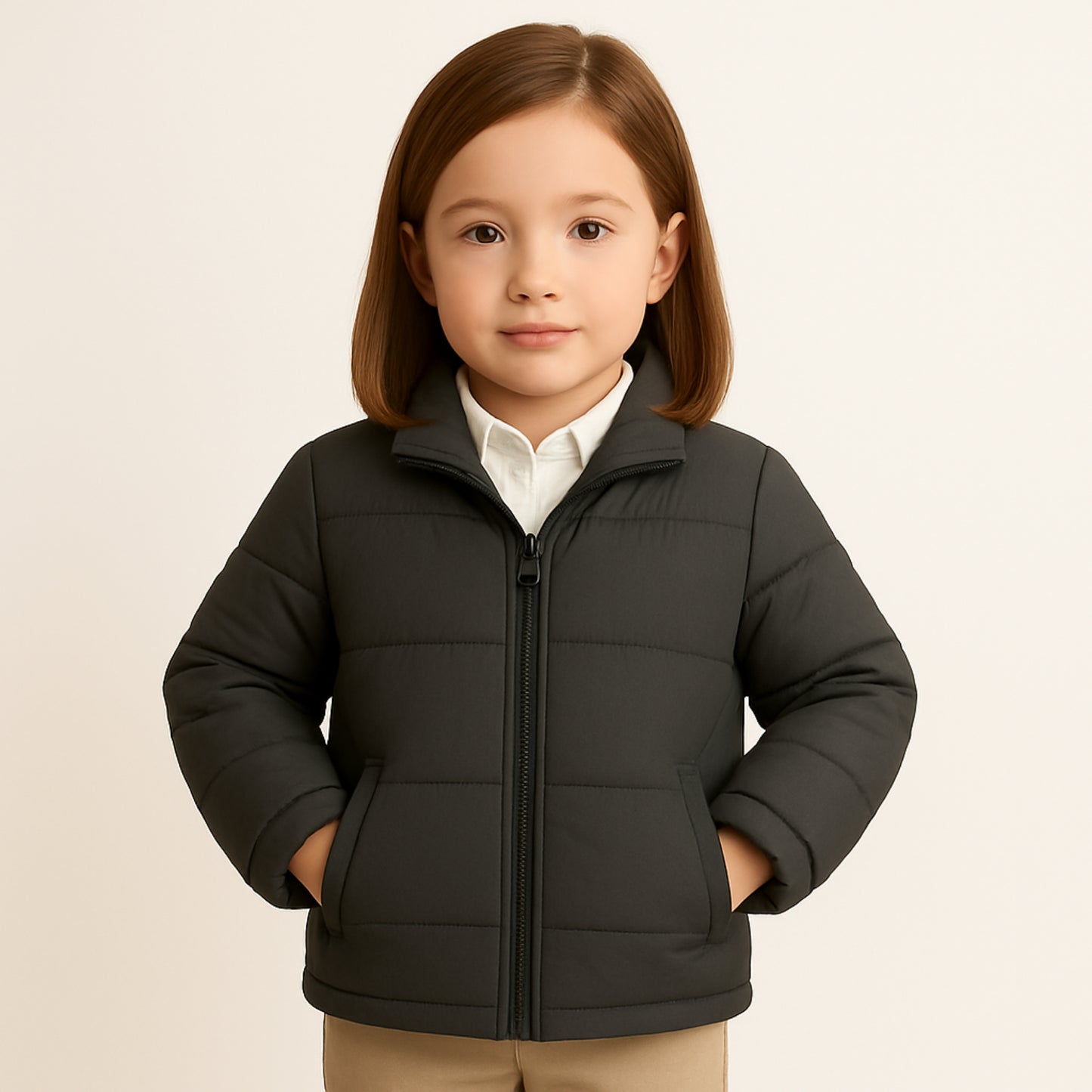Kinder winterjas donkergrijs – gewatteerde puffer jas met capuchon