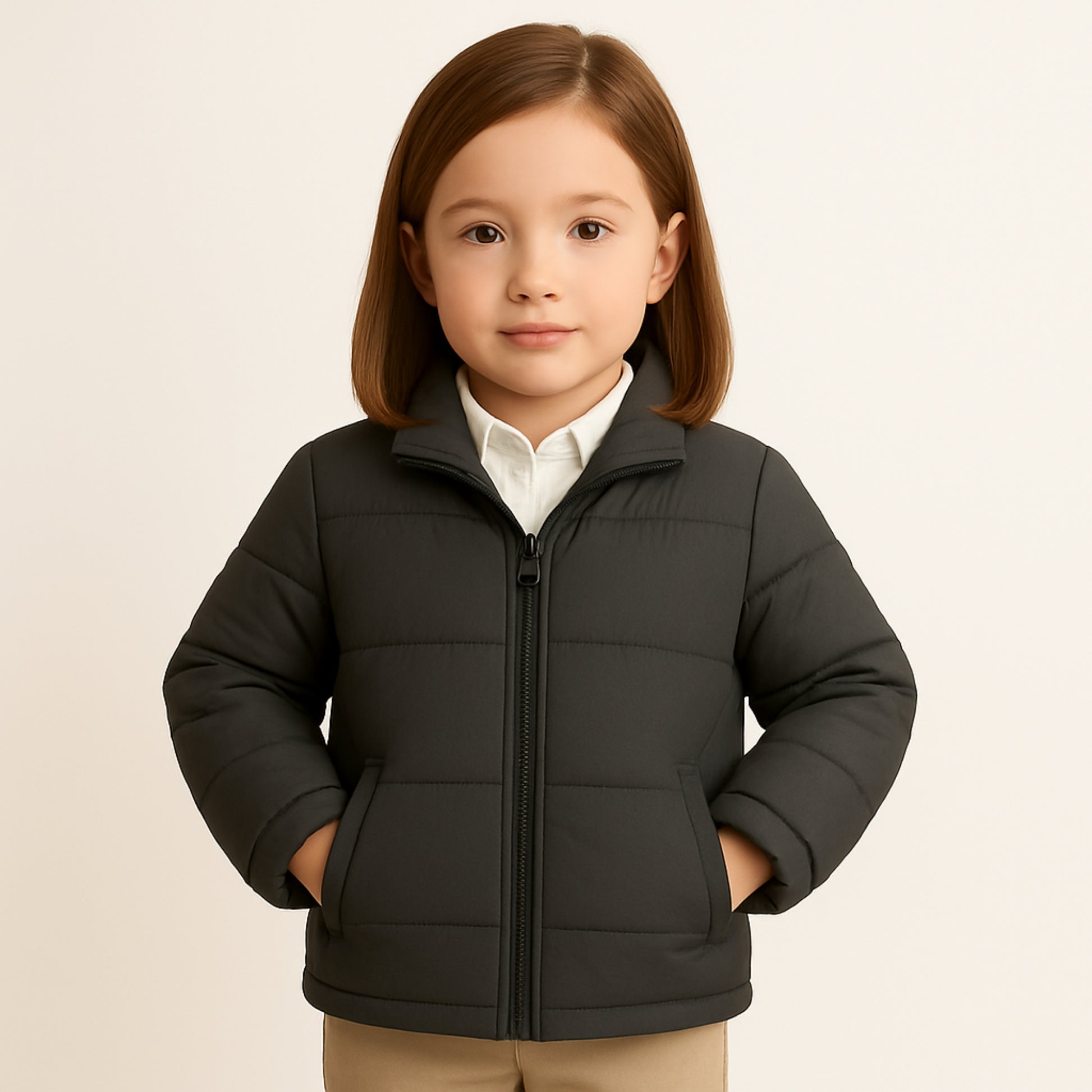 Kinder winterjas donkergrijs – gewatteerde puffer jas met capuchon