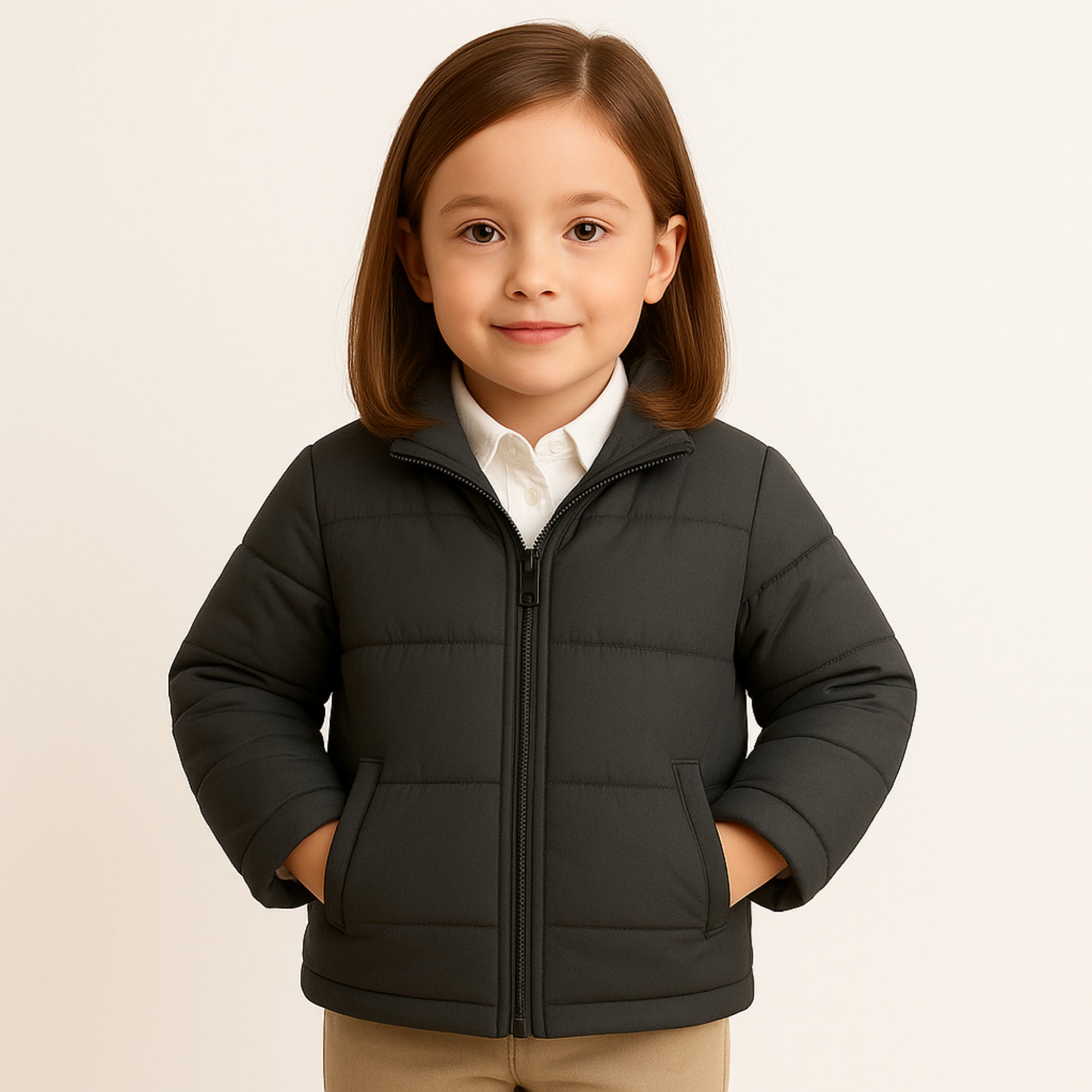 Kinder winterjas donkergrijs – gewatteerde puffer jas met capuchon