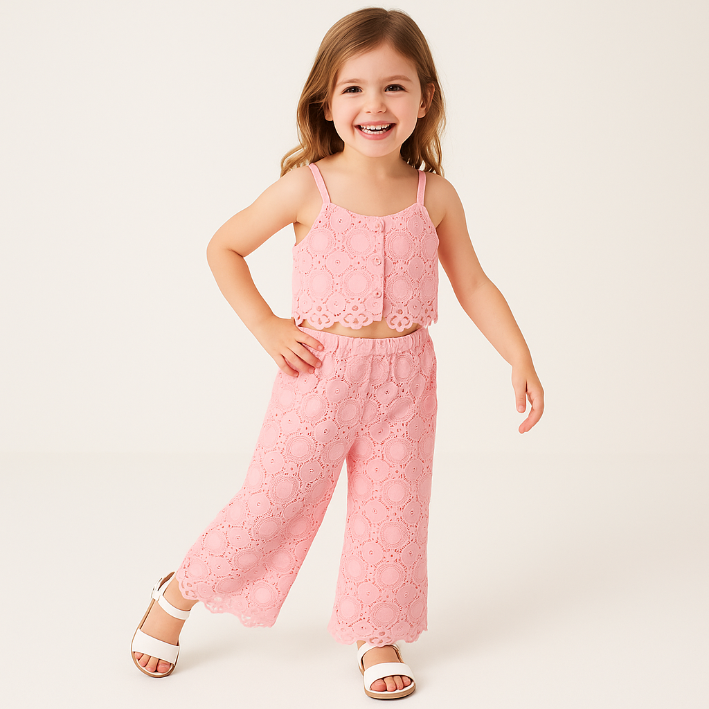 Meisjes tweedelig setje wit – kanten top & broek