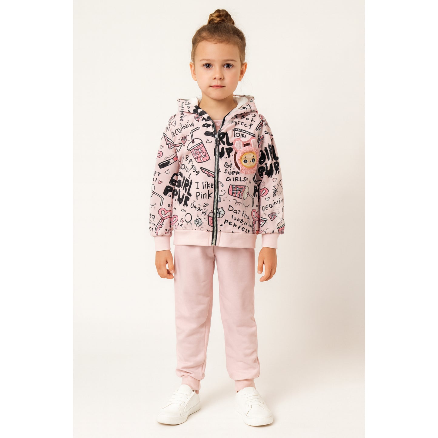 Meisjes joggingpak roze – hoodie met GIRL PWR print en bijpassende broek