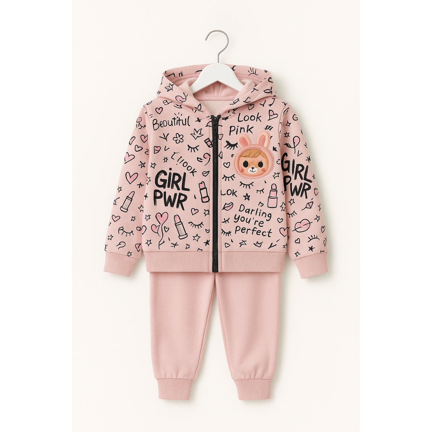 Meisjes joggingpak roze – hoodie met GIRL PWR print en bijpassende broek