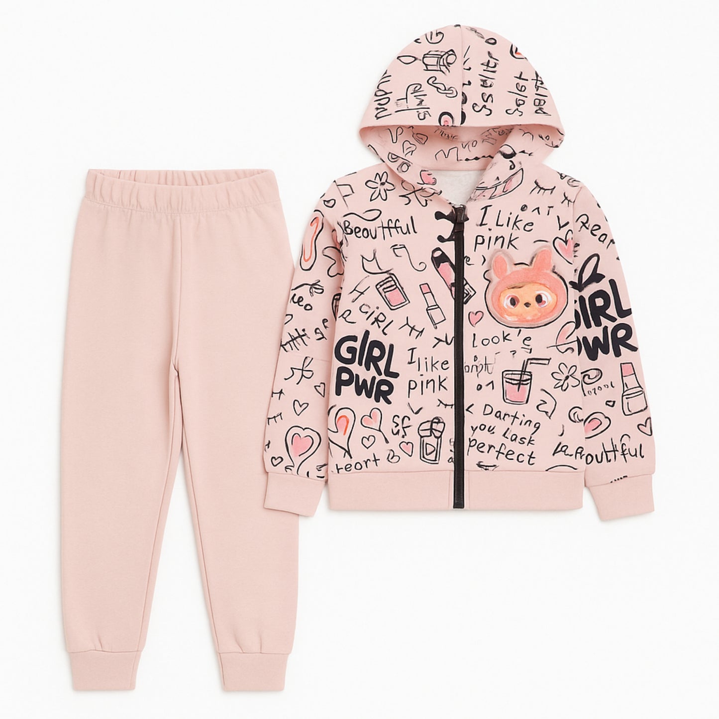 Meisjes joggingpak roze – hoodie met GIRL PWR print en bijpassende broek