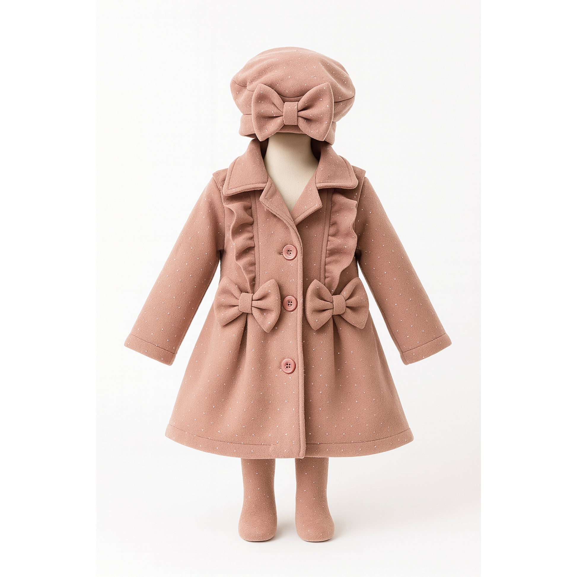 Meisjes mantel met strik – elegant zwart of crème met bijpassende baret