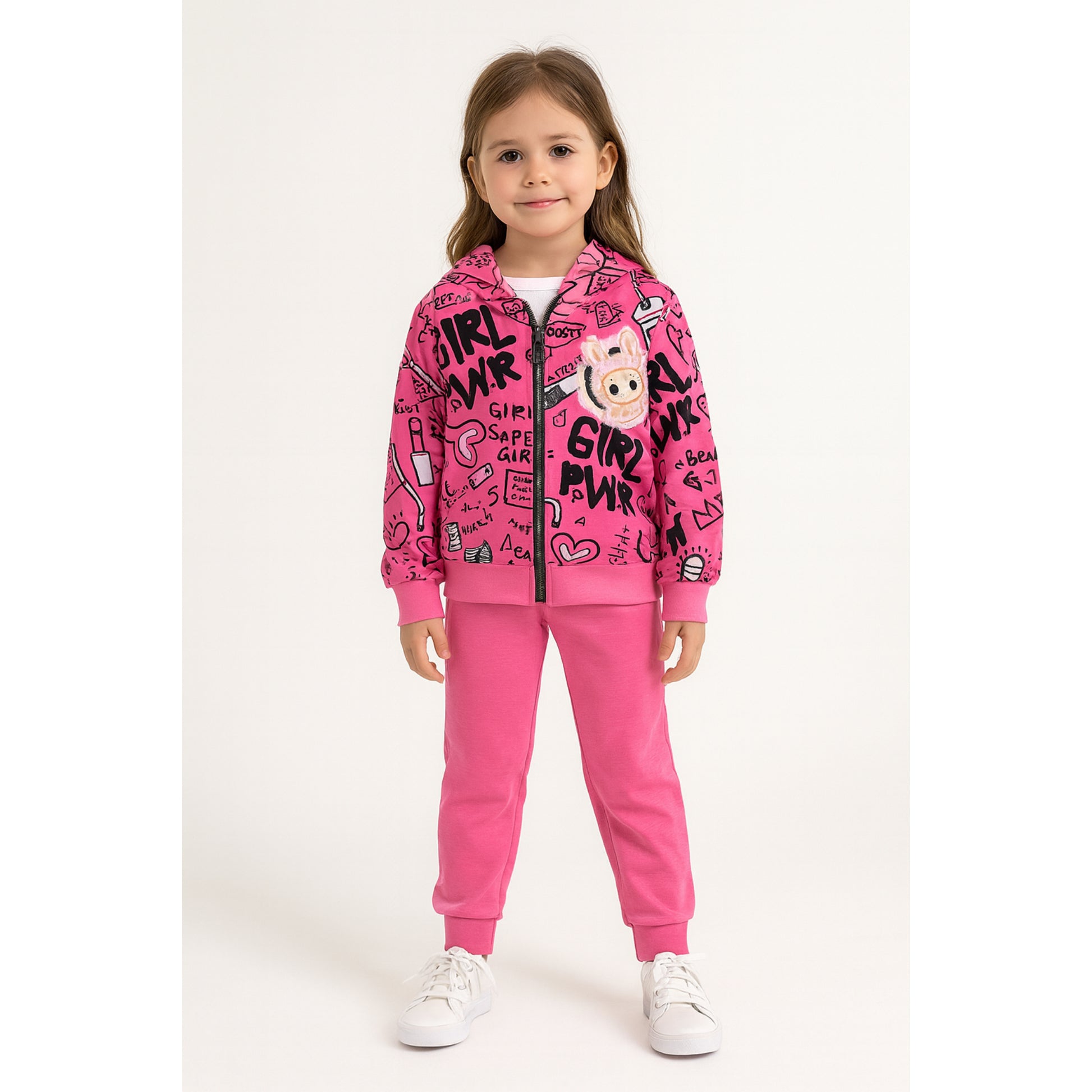 Meisjes joggingpak roze – hoodie met GIRL PWR print en bijpassende broek
