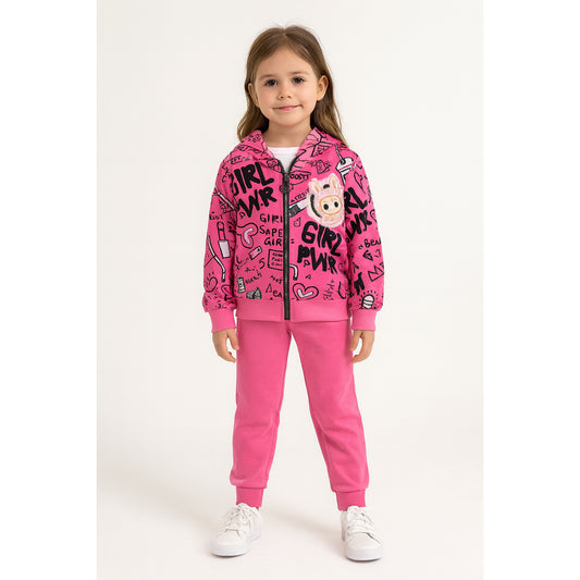 Meisjes joggingpak roze – hoodie met GIRL PWR print en bijpassende broek