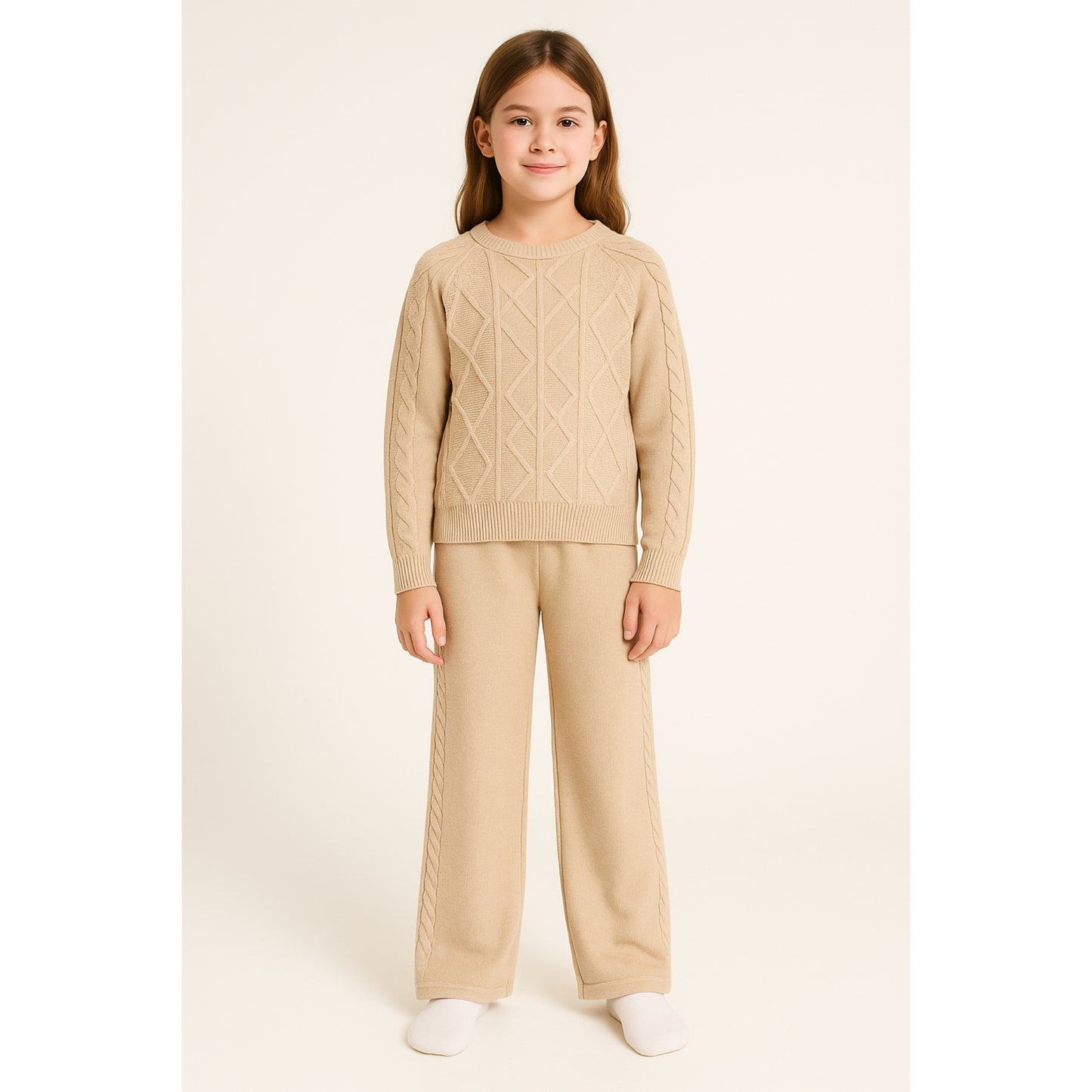 Meisjes strick set – 2-delig met trui en broek, comfortabele knitwear