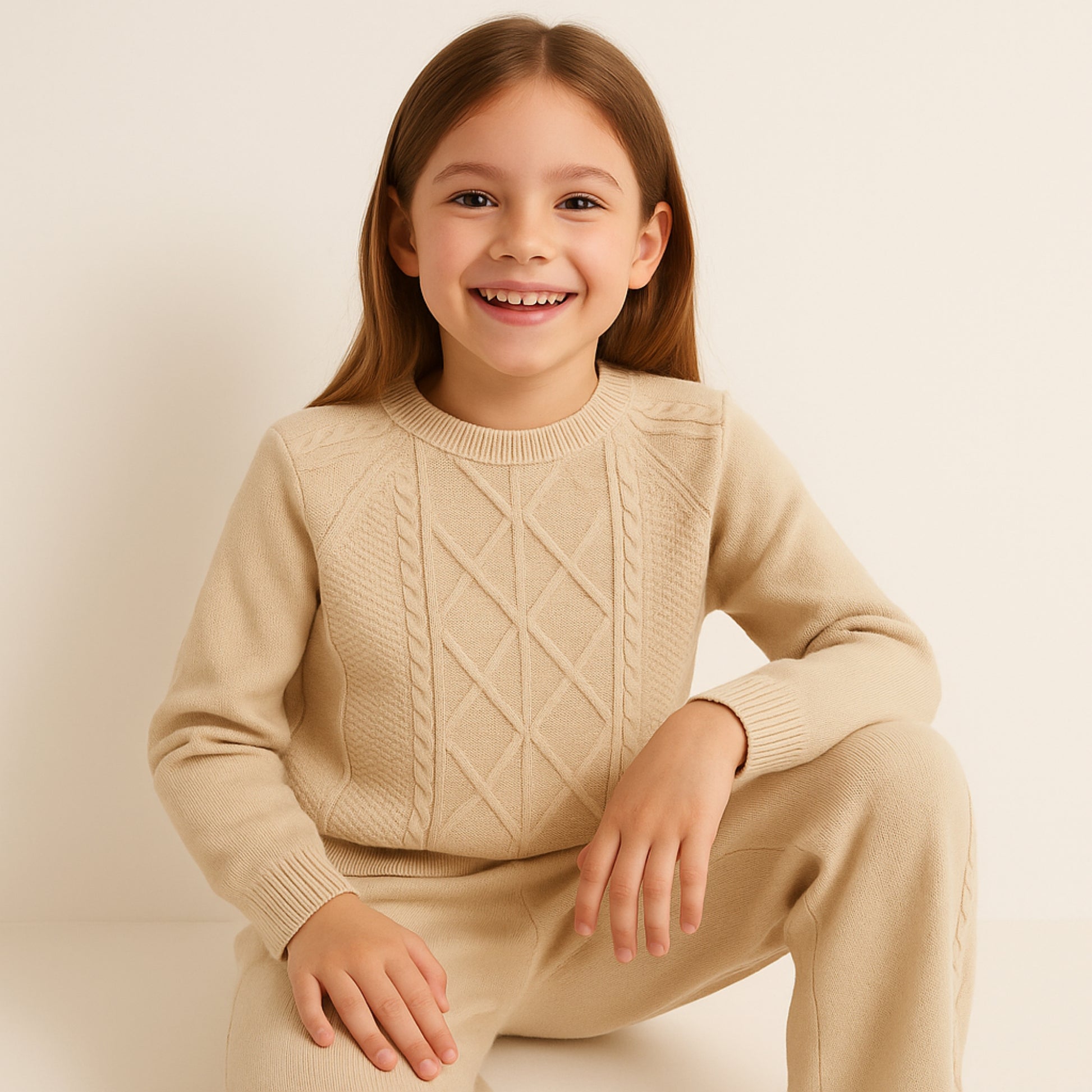 Meisjes strick set – 2-delig met trui en broek, comfortabele knitwear