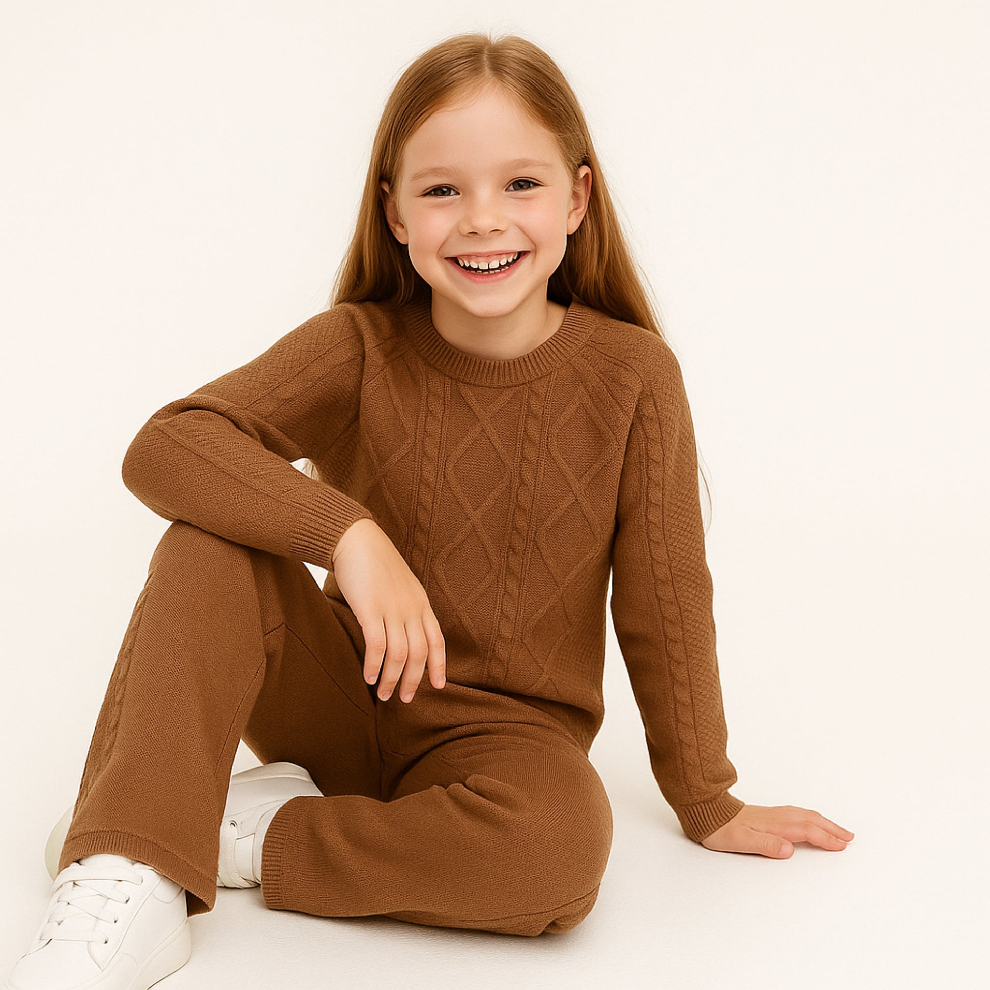 Meisjes strick set – 2-delig met trui en broek, comfortabele knitwear