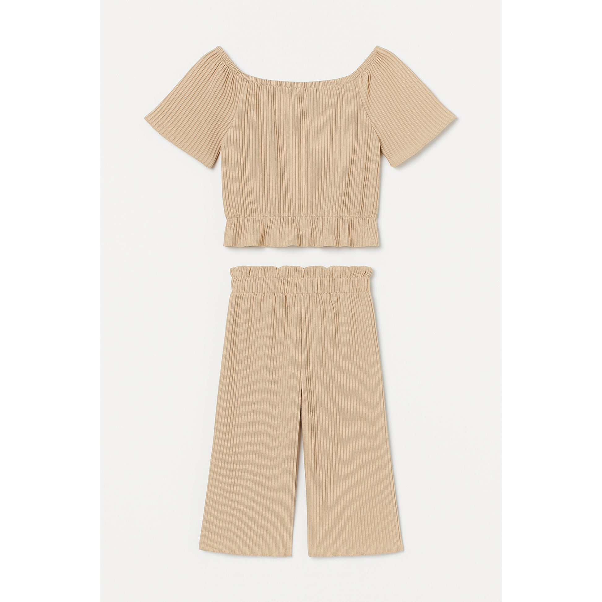 Meisjes tweedelige set beige – top met ruches en broek