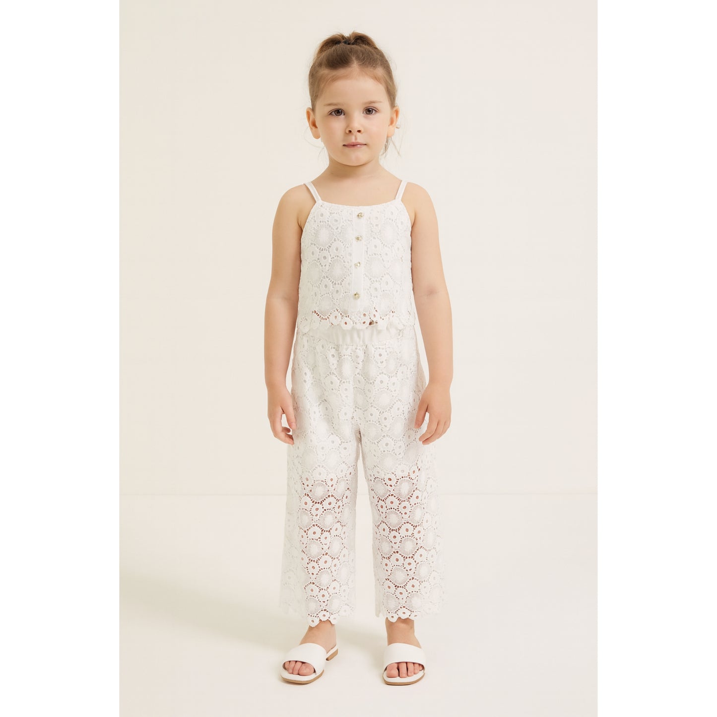 Meisjes tweedelig setje wit – kanten top & broek