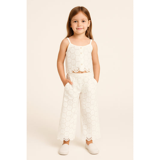 Meisjes tweedelig setje wit – kanten top & broek