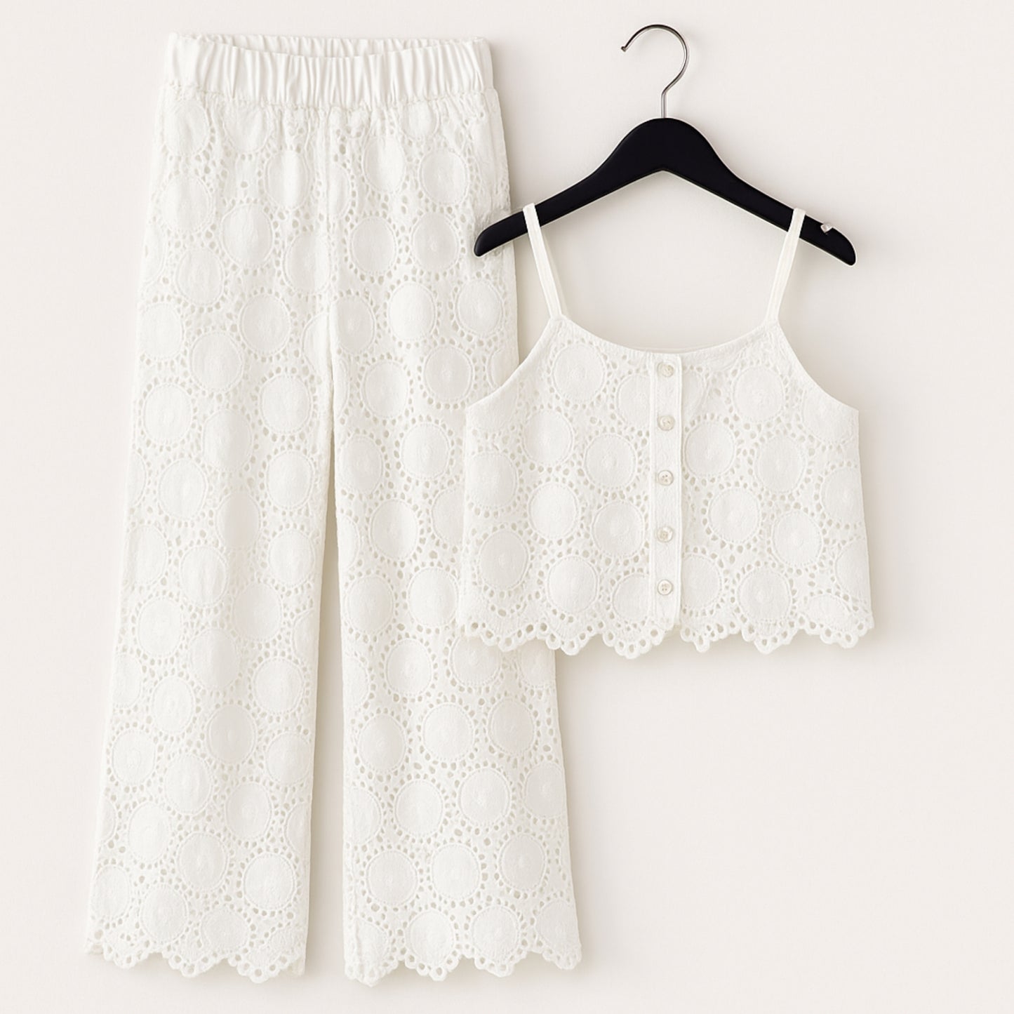 Meisjes tweedelig setje wit – kanten top & broek
