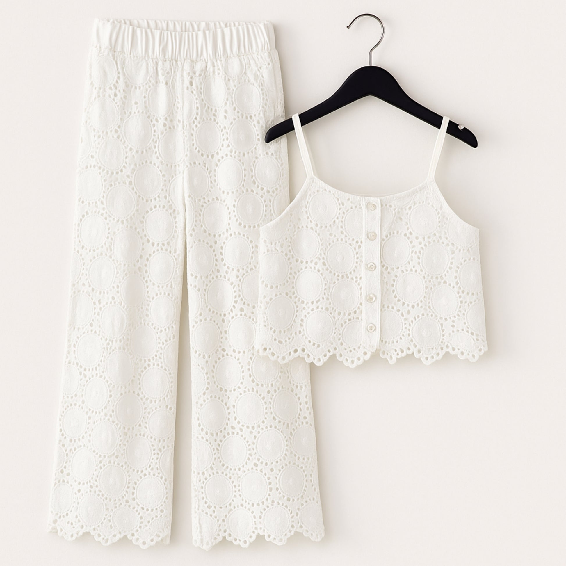 Meisjes tweedelig setje wit – kanten top & broek